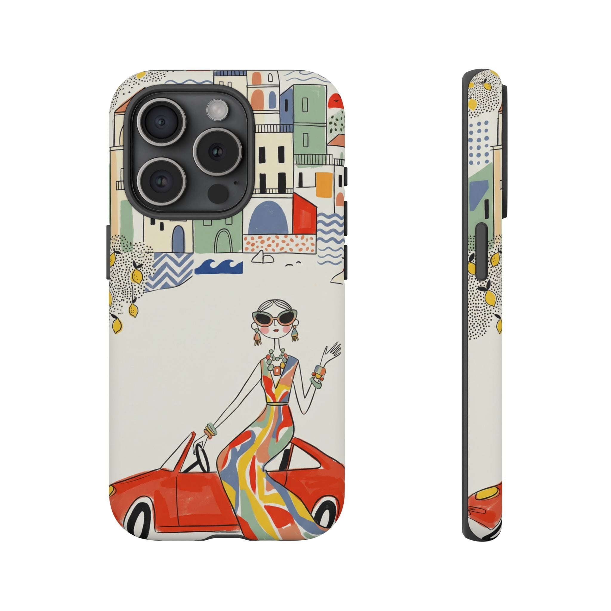 Stylish Riviera iPhone Case | Chic Retro Woman in Convertible Design
