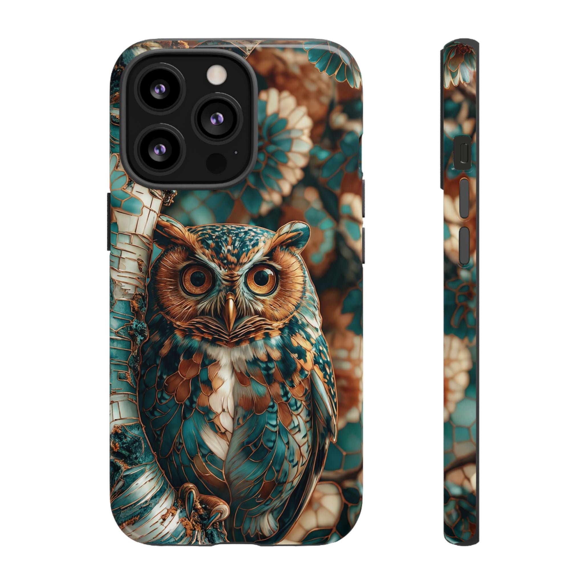 Owl Forest Tough iPhone Case | Teal & Brown Rustic Wildlife Protective Cover