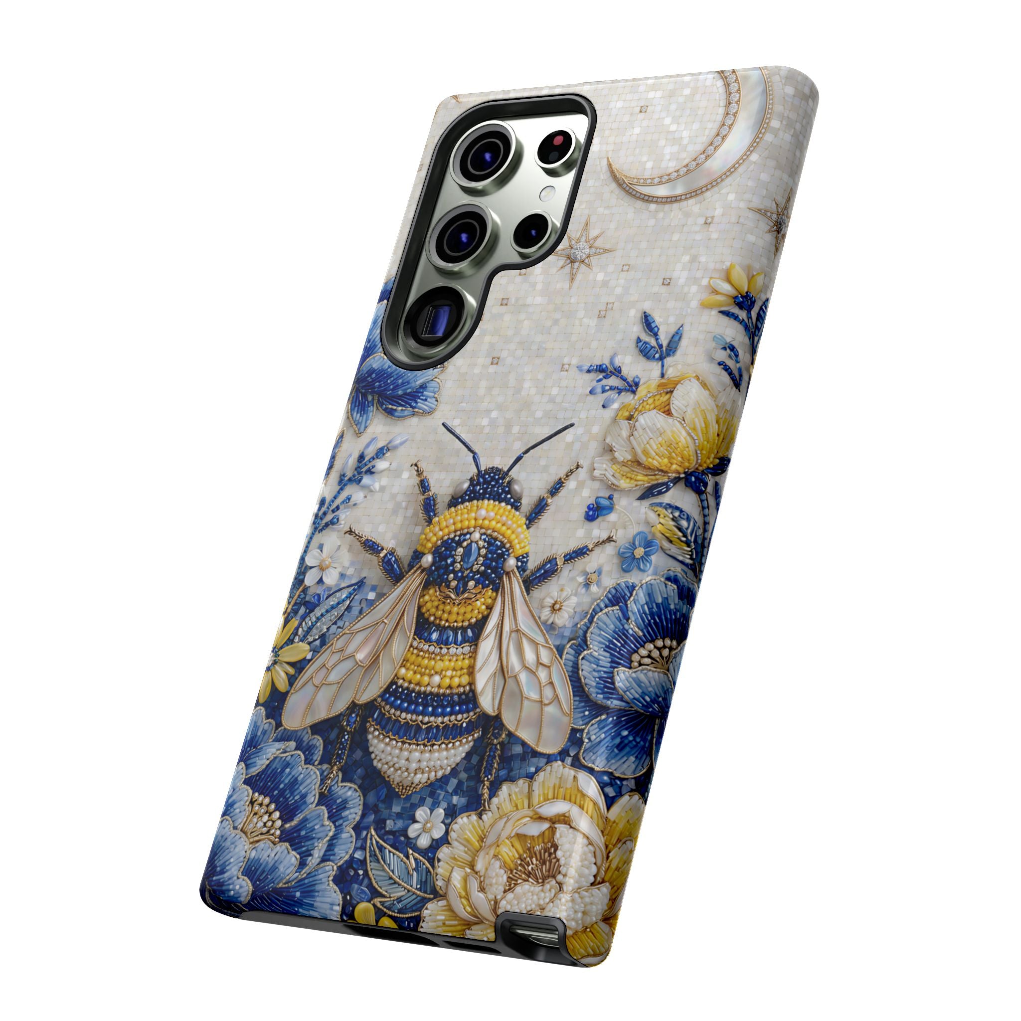 Floral Bee Tough Samsung Galaxy Phone Case | Blue & Yellow Moon Garden Design