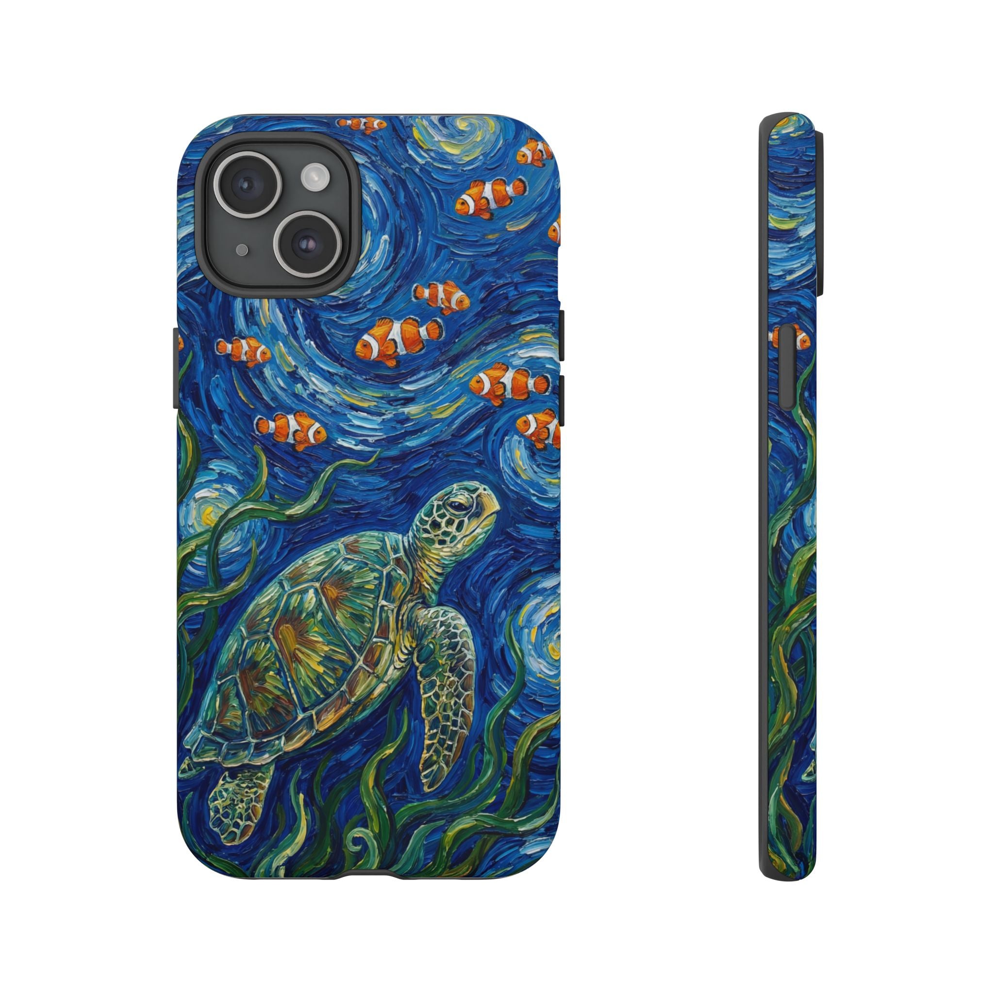 Sea Turtle & Clownfish Tough iPhone Case | Van Gogh Style Ocean Art