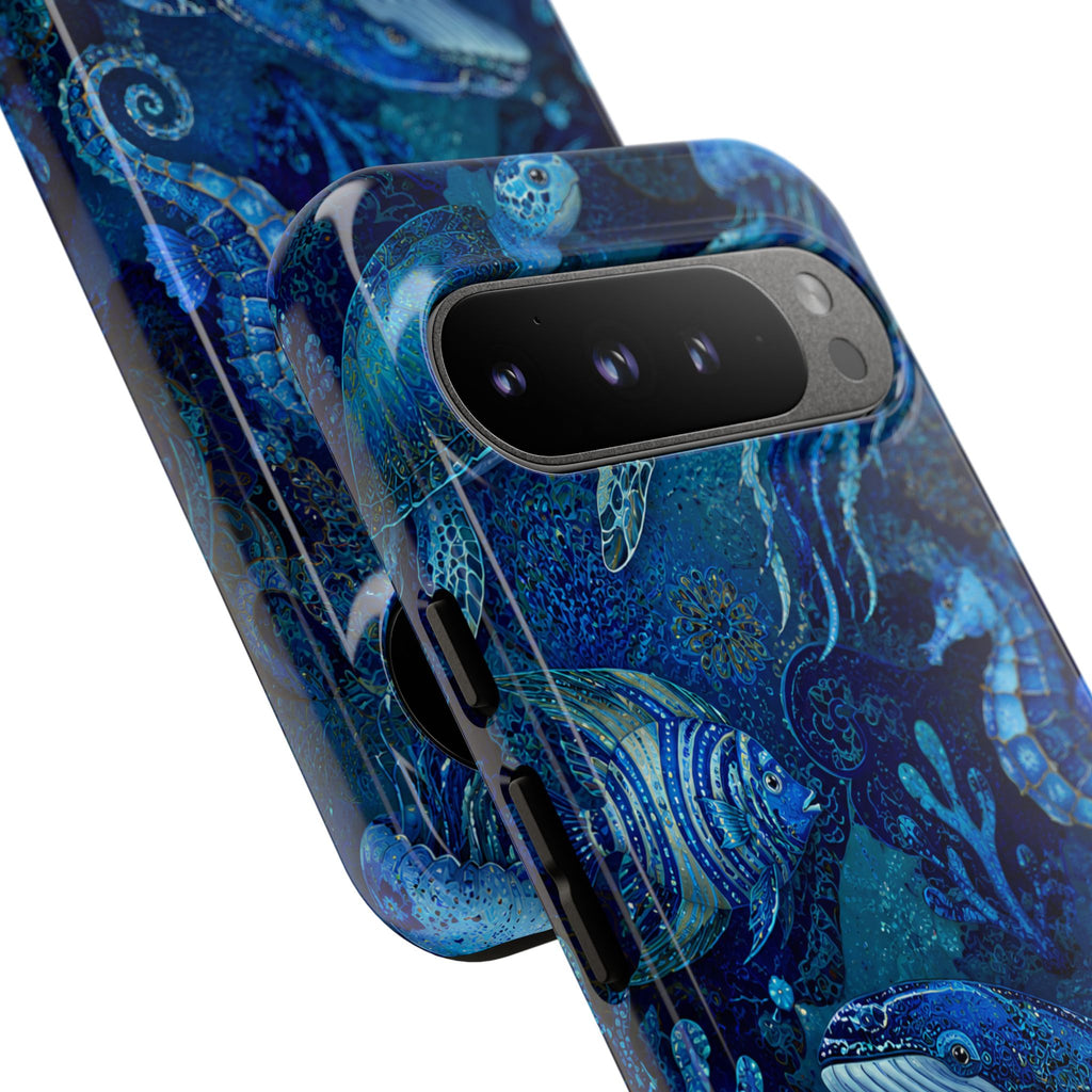 Ocean Animals Tough Google Pixel Phone Case | Navy Blue Undersea Whale Cover