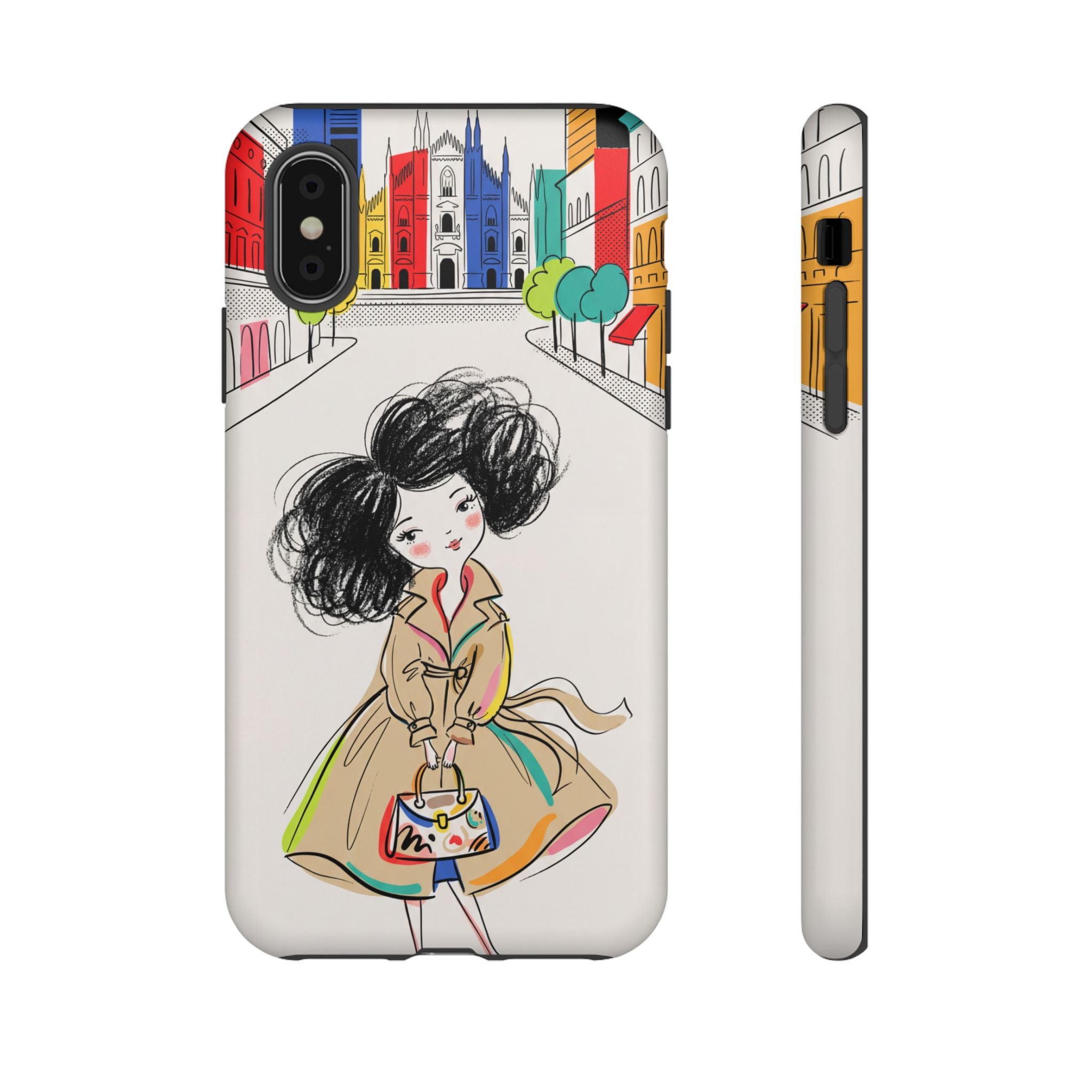 Illustrated Trench Coat Fashion Chic City Girl iPhone Case