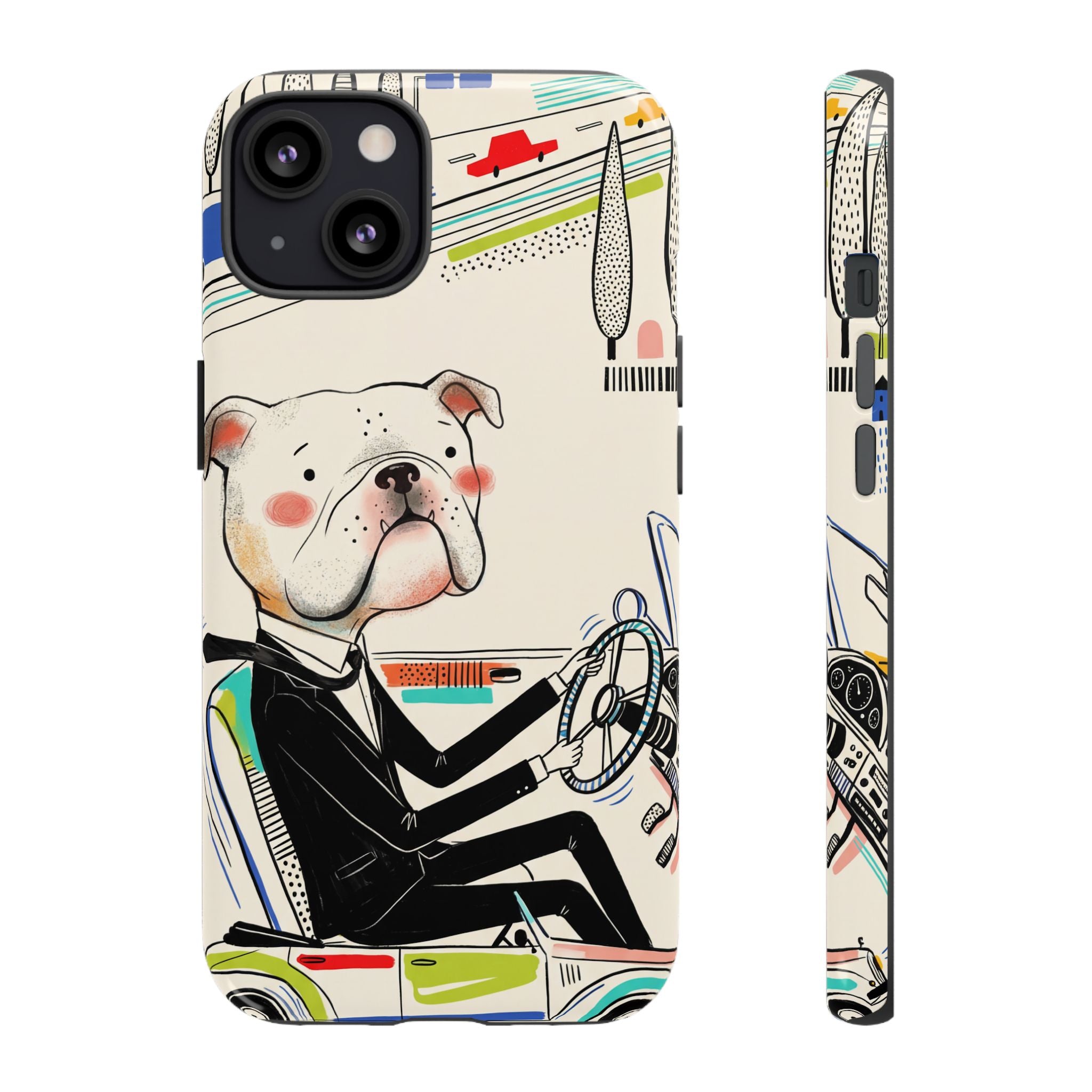 Bulldog Driver iPhone Case | Cute Retro Dog Illustration
