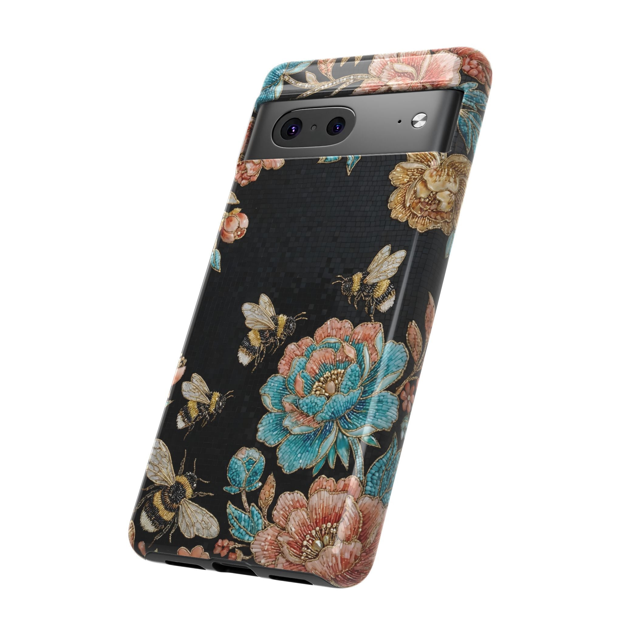Floral Bees Tough Google Pixel Phone Case | Vintage Rose & Bumblebee Protective Cover