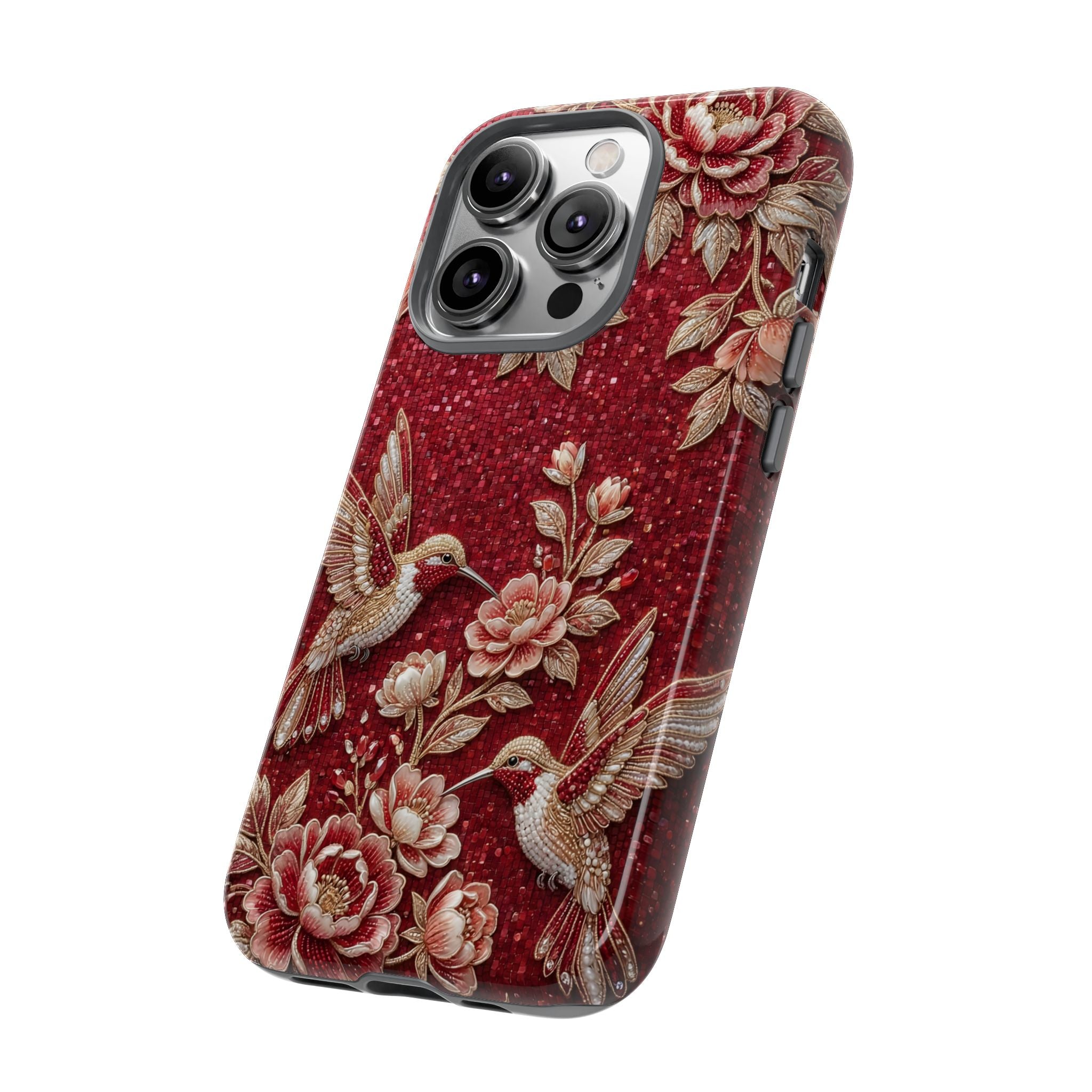 Floral Hummingbird Tough Case | Vintage Red iPhone Case