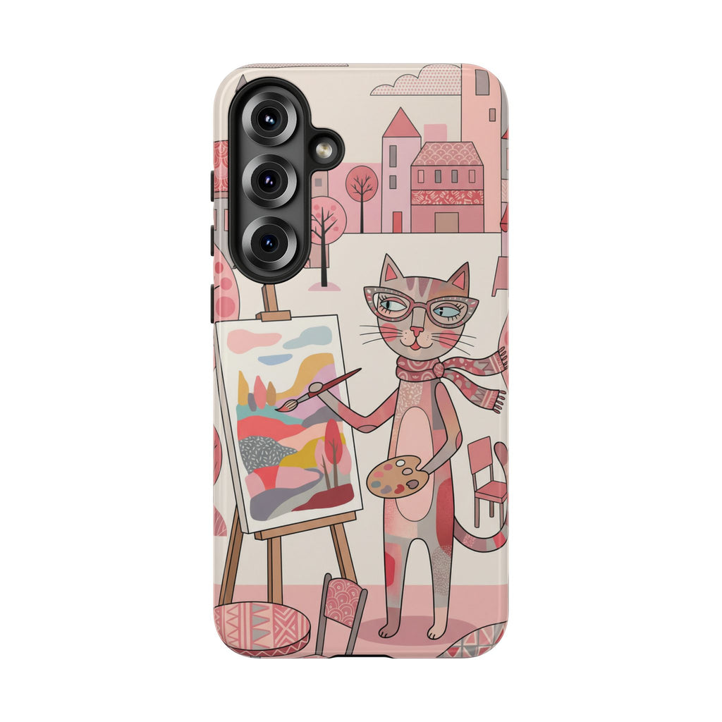 Artistic Cat Samsung Galaxy Phone Case | Painter Kitty Illustration Tough Case