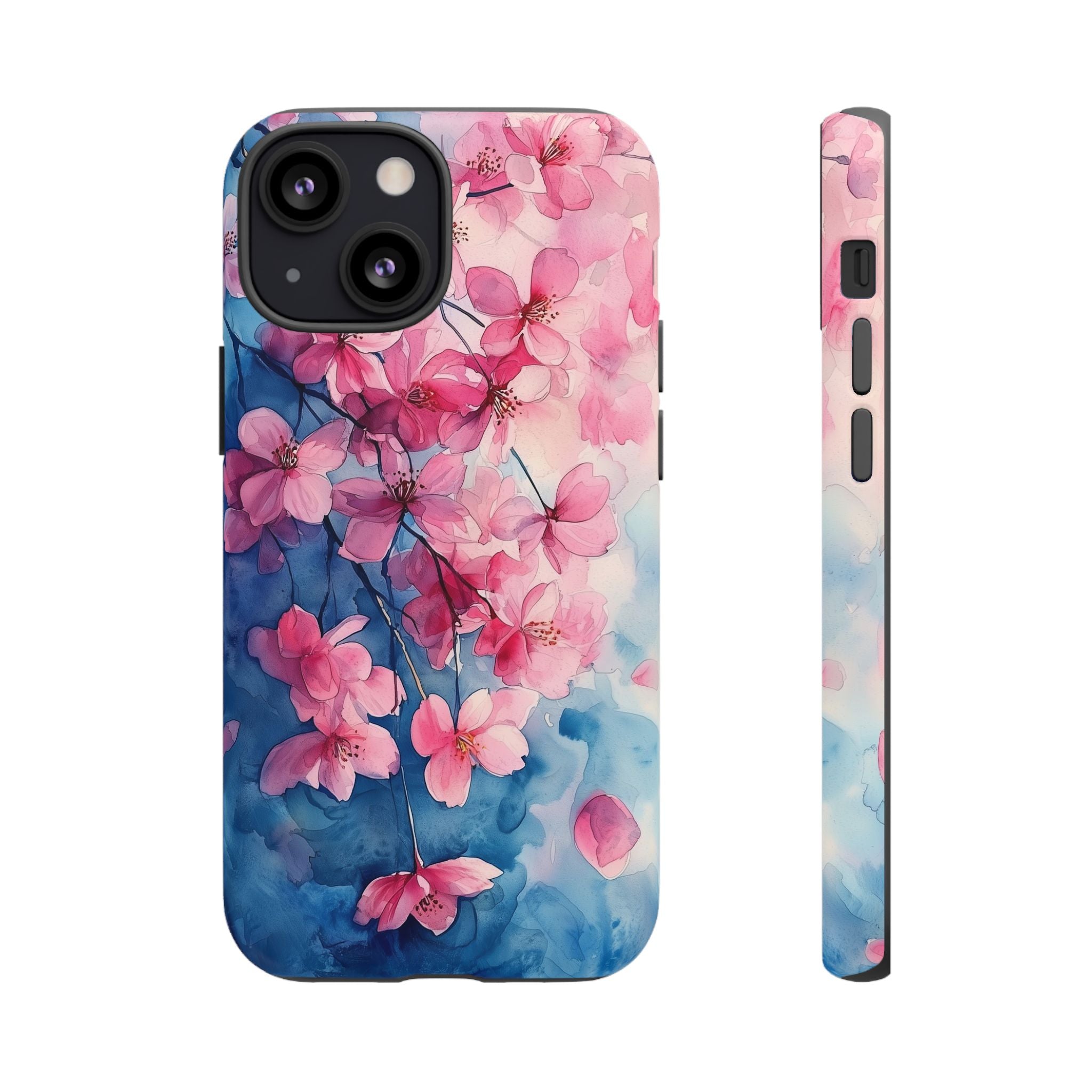 Floral Cherry Blossom iPhone Case | Pink Blue Watercolour