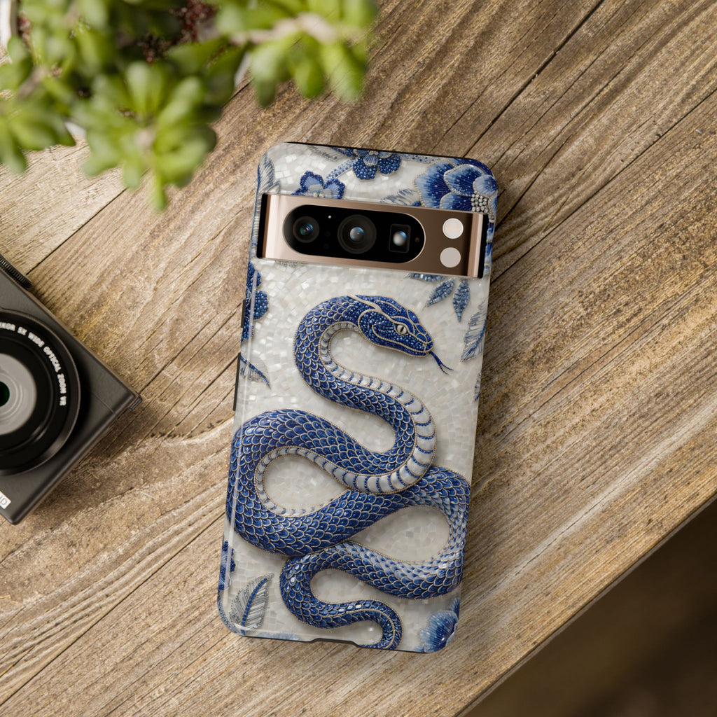 Asian Zodiac Snake Google Pixel Phone Case | Blue & White Porcelain Slim Shockproof Case | Year of the Snake