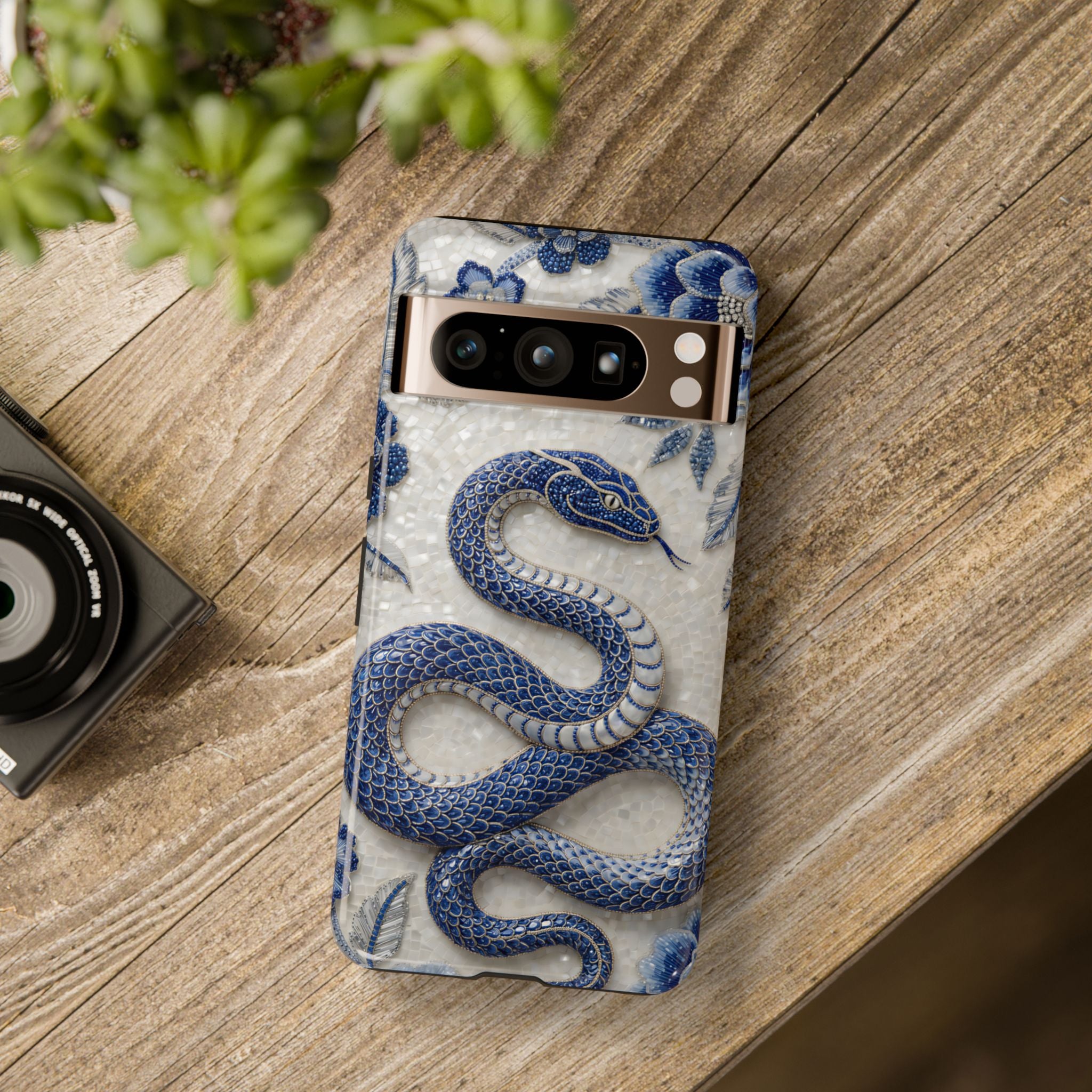 Asian Zodiac Snake Google Pixel Phone Case | Blue & White Porcelain Slim Shockproof Case | Year of the Snake