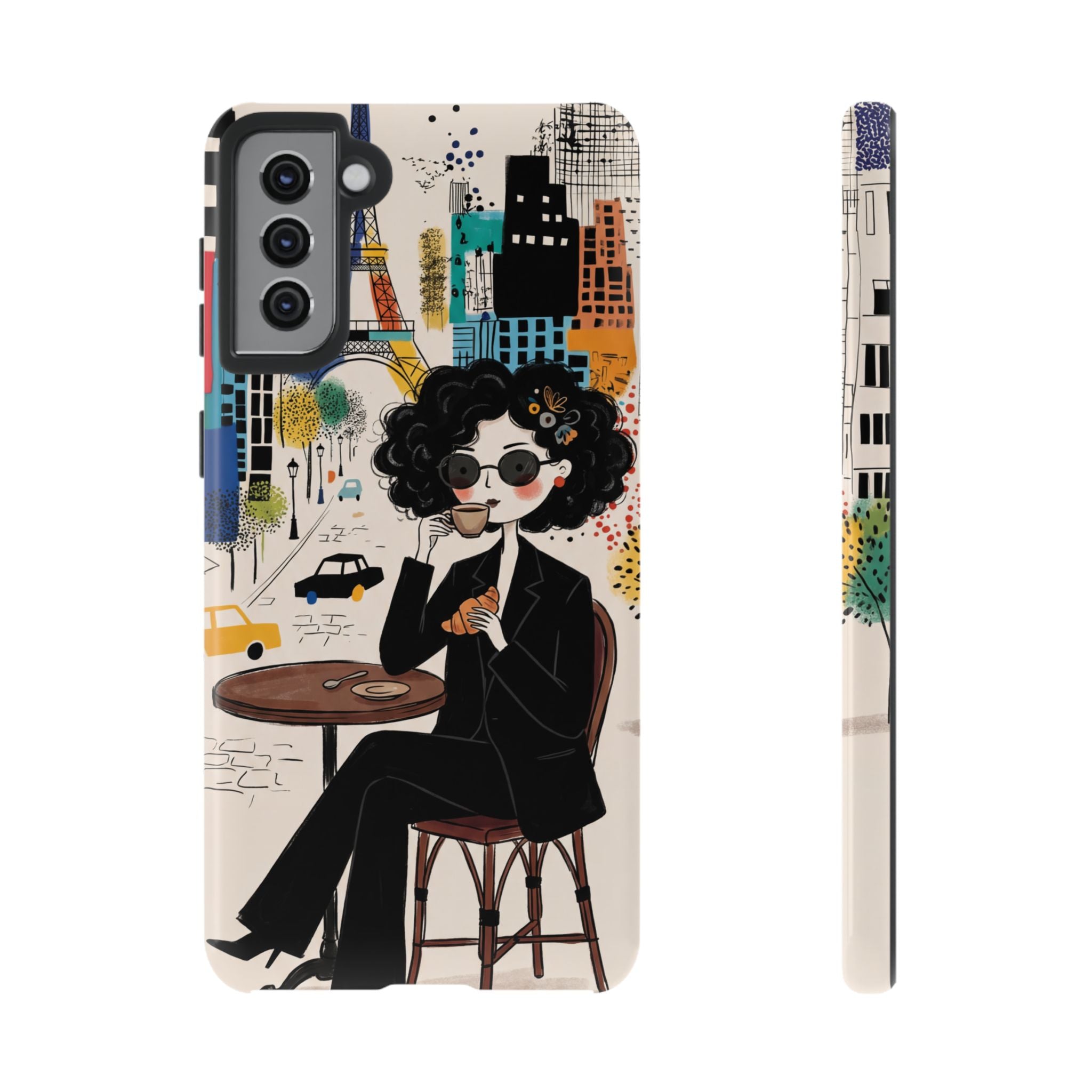 Paris Cafe Chic Samsung Galaxy Phone Case | Stylish Woman Illustration iPhone Cover