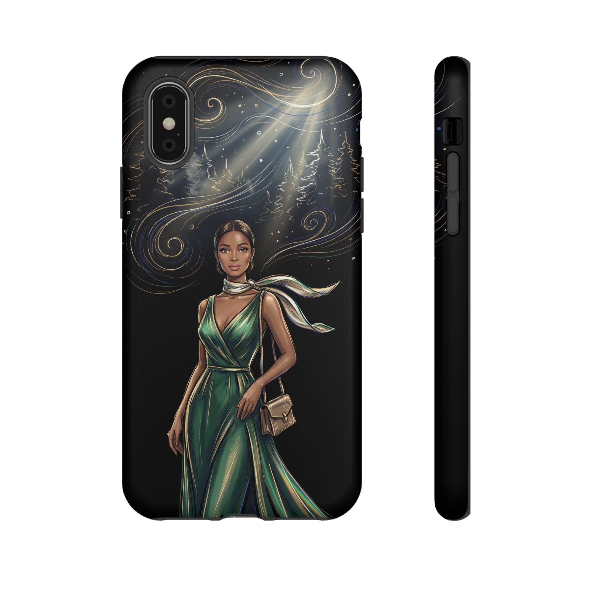 Elegant Woman in Green Dress Art Protective Tough iPhone Case