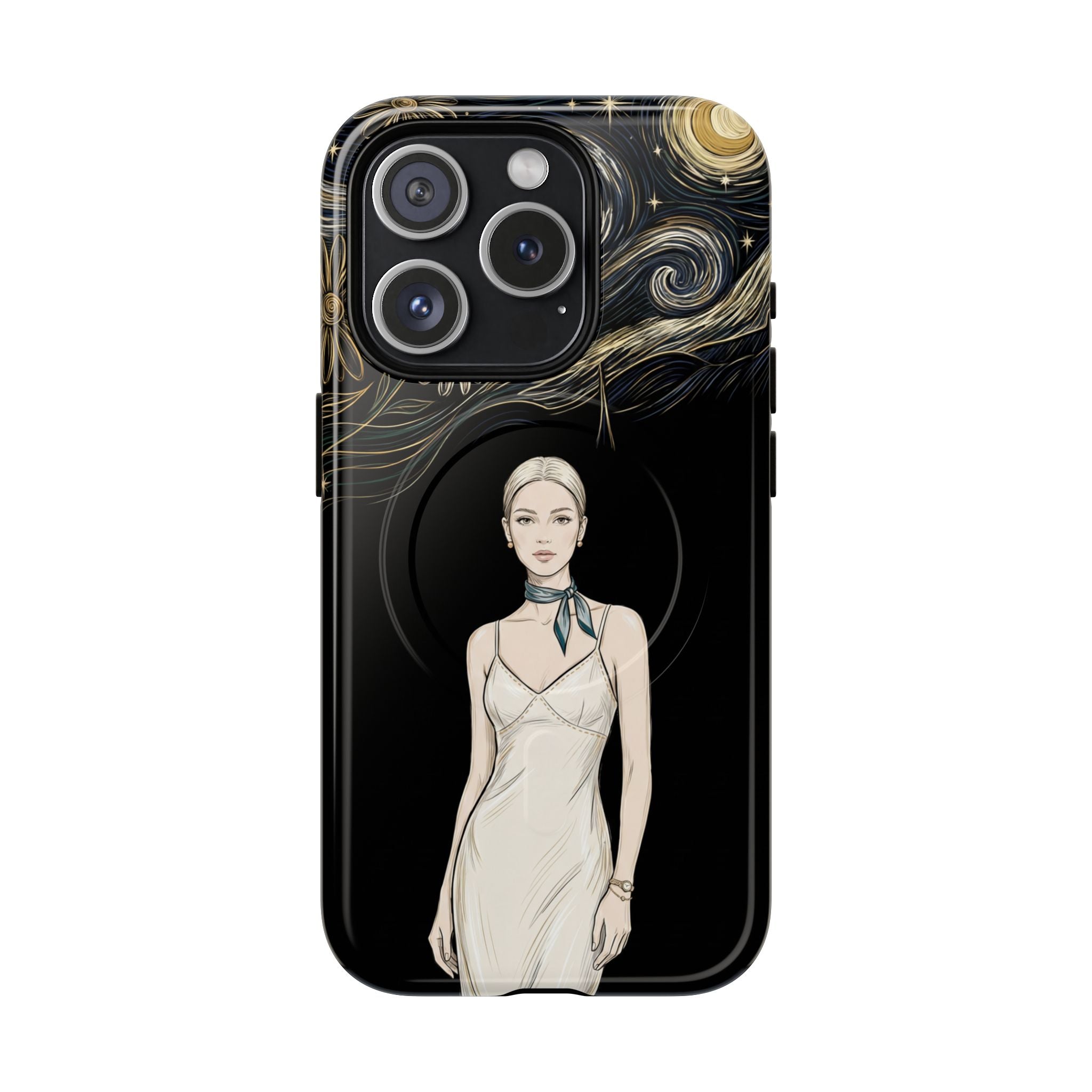 Starry Night Fashion MagSafe iPhone Case | Elegant Woman Illustration