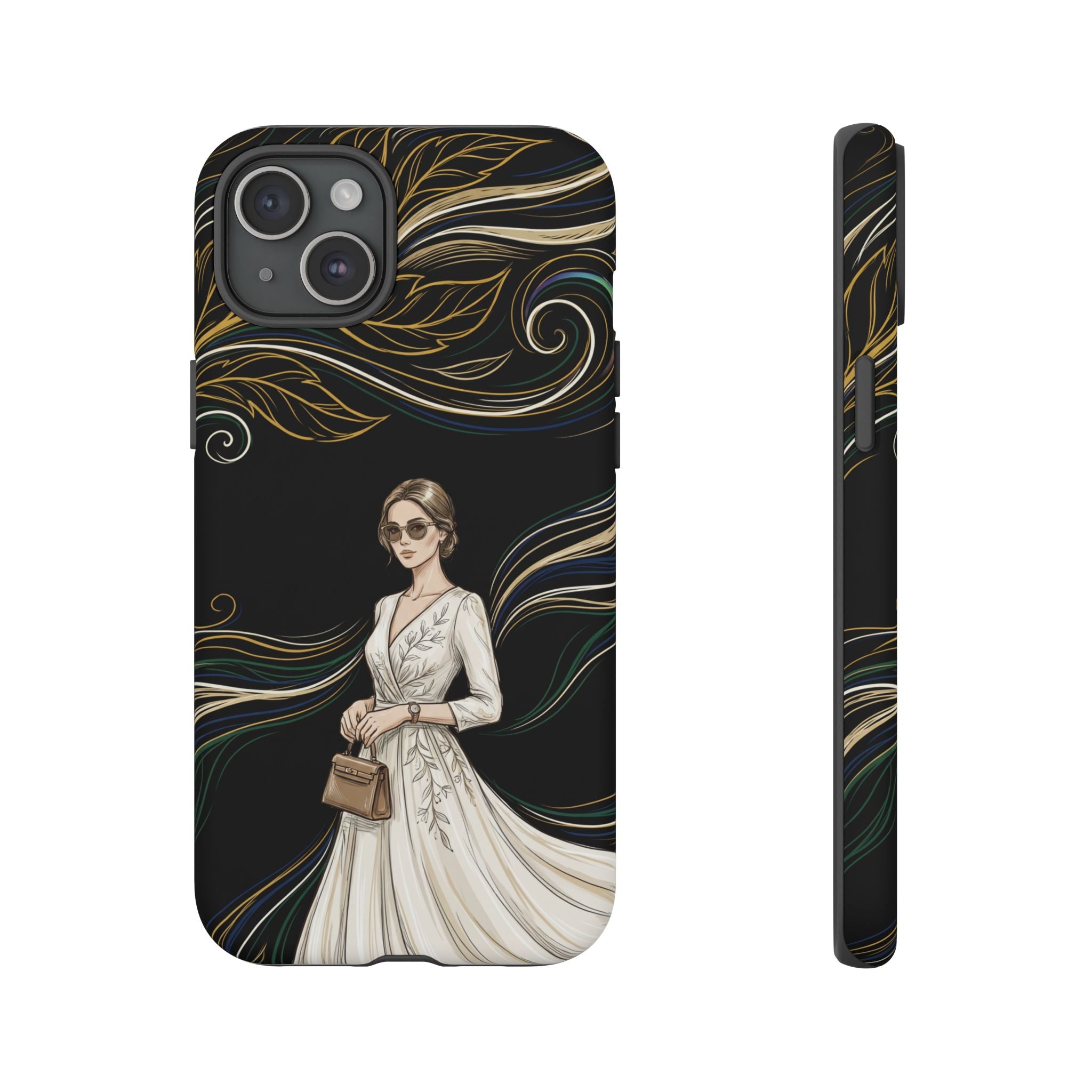 Elegant Woman Illustration iPhone Case | Vintage Bride in Flowing Gown