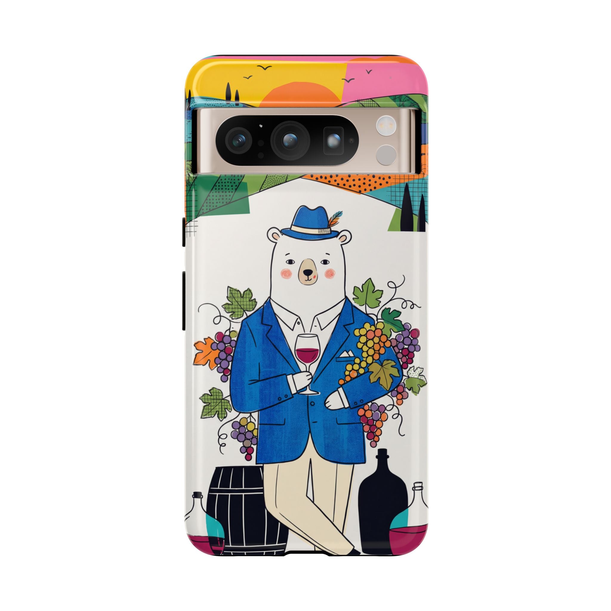 Dapper Polar Bear Wine Lover Illustrated Protective Google Pixel Phone Case