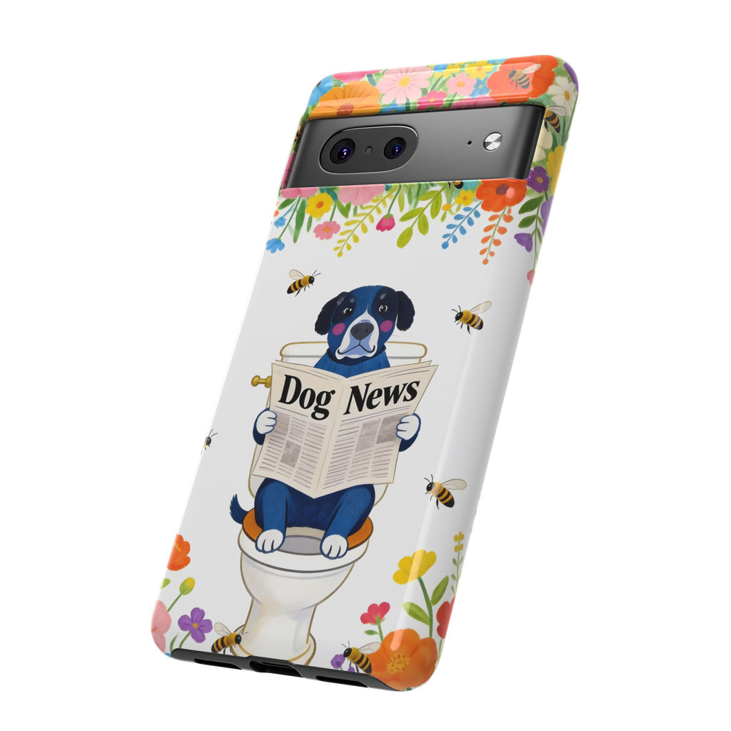 Dog News Floral Google Pixel Phone Case | Cute Dog on Toilet Pattern, Spring Floral