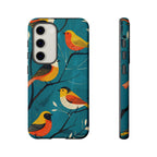 Bird Pattern Tough Samsung Galaxy Phone Case | Colourful Songbirds on Teal Background