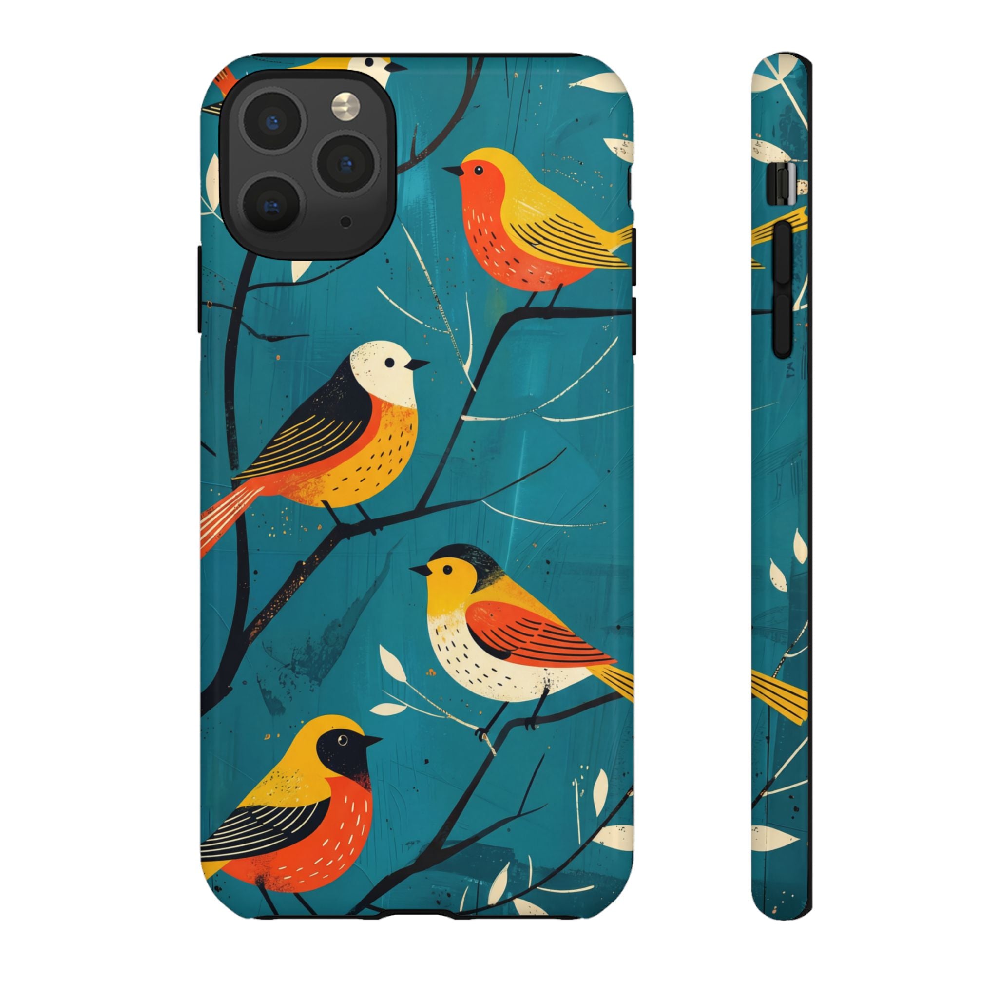 Bird Pattern Tough iPhone Case | Colourful Songbirds on Teal Background