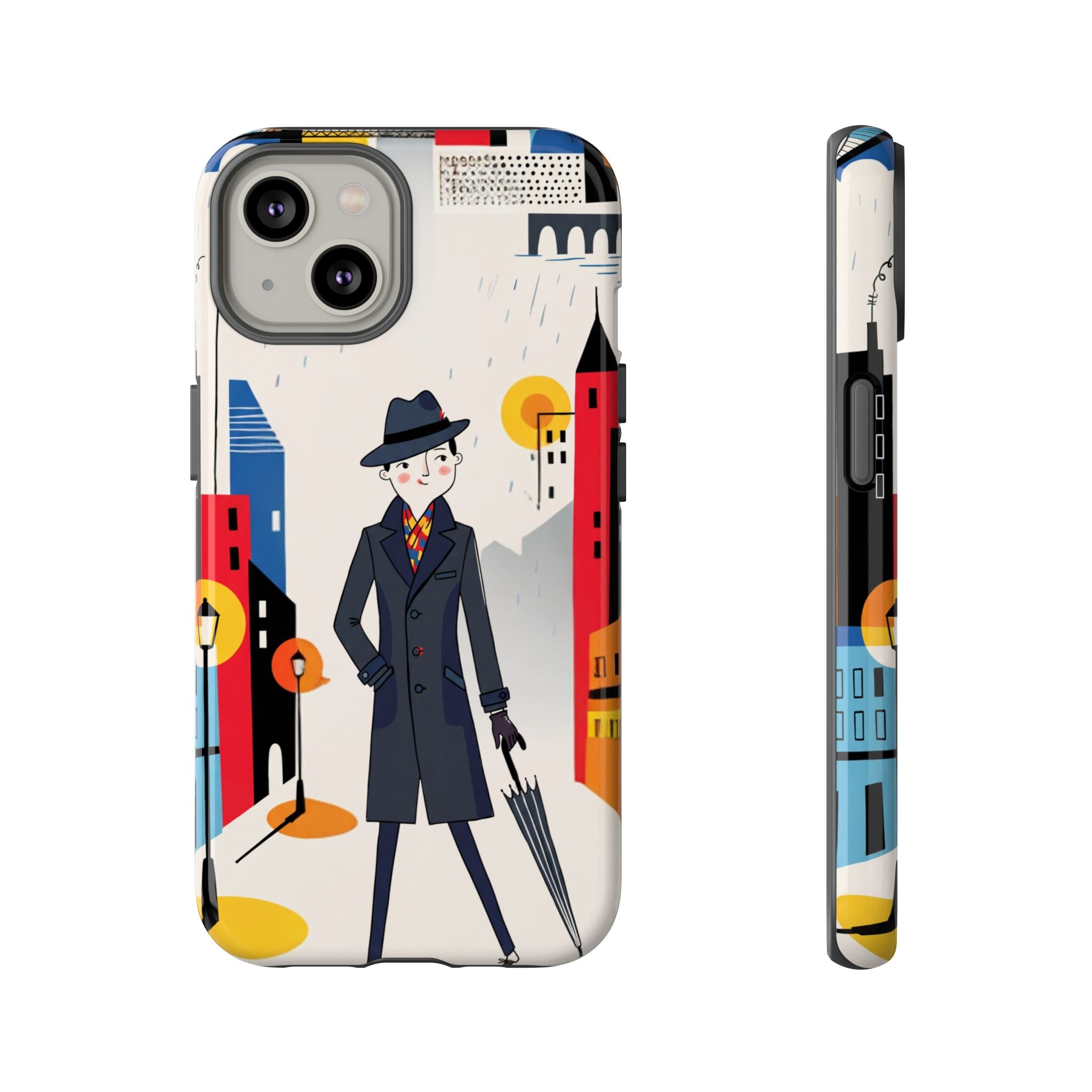 Retro Gentleman in Cityscape Illustration iPhone Case