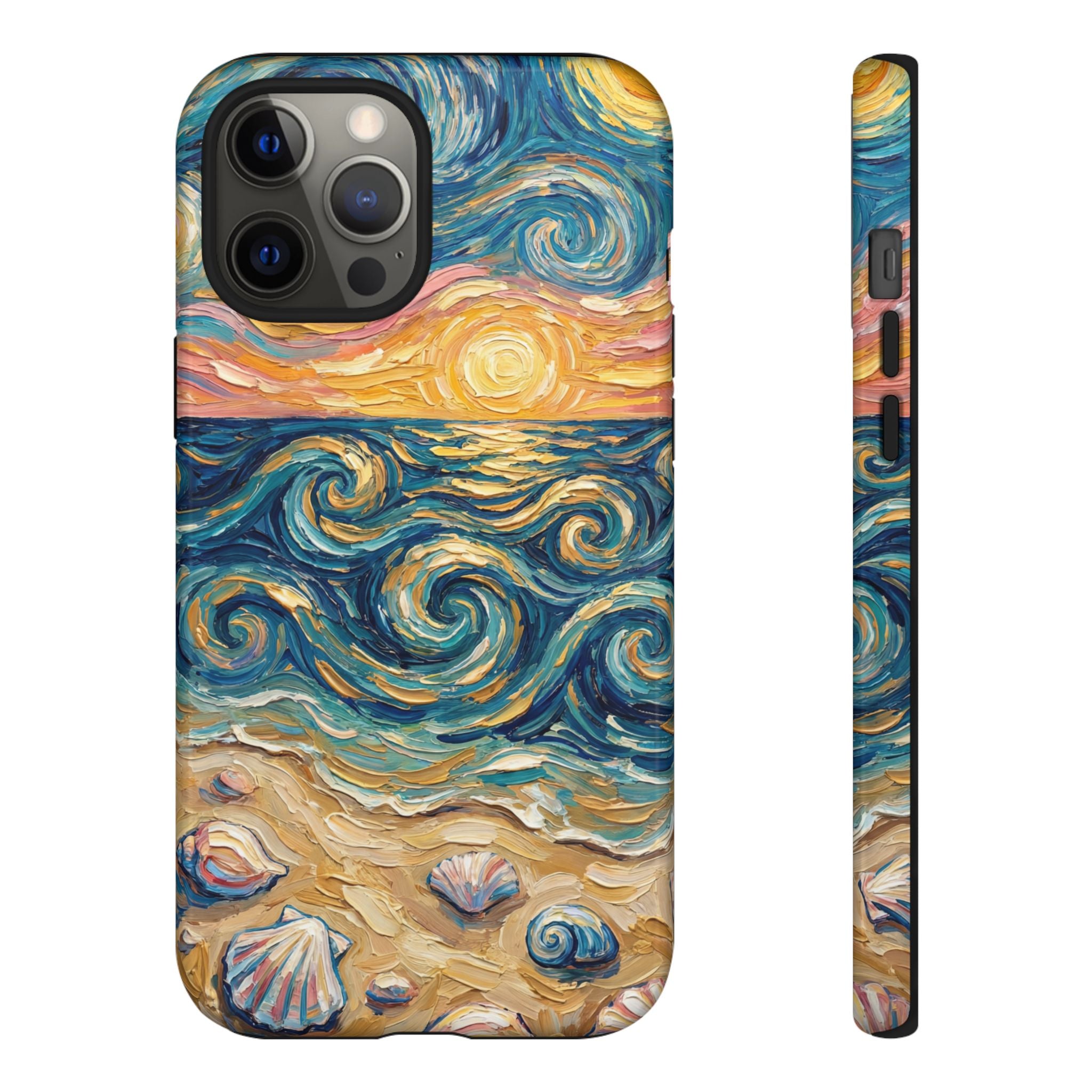 Sea Sunset iPhone Case — Van Gogh‑Style Beach Waves with Shells