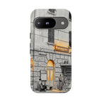Cinque Terre Train Station Google Pixel Case | Black & White Sketch with Warm Yellow Accents