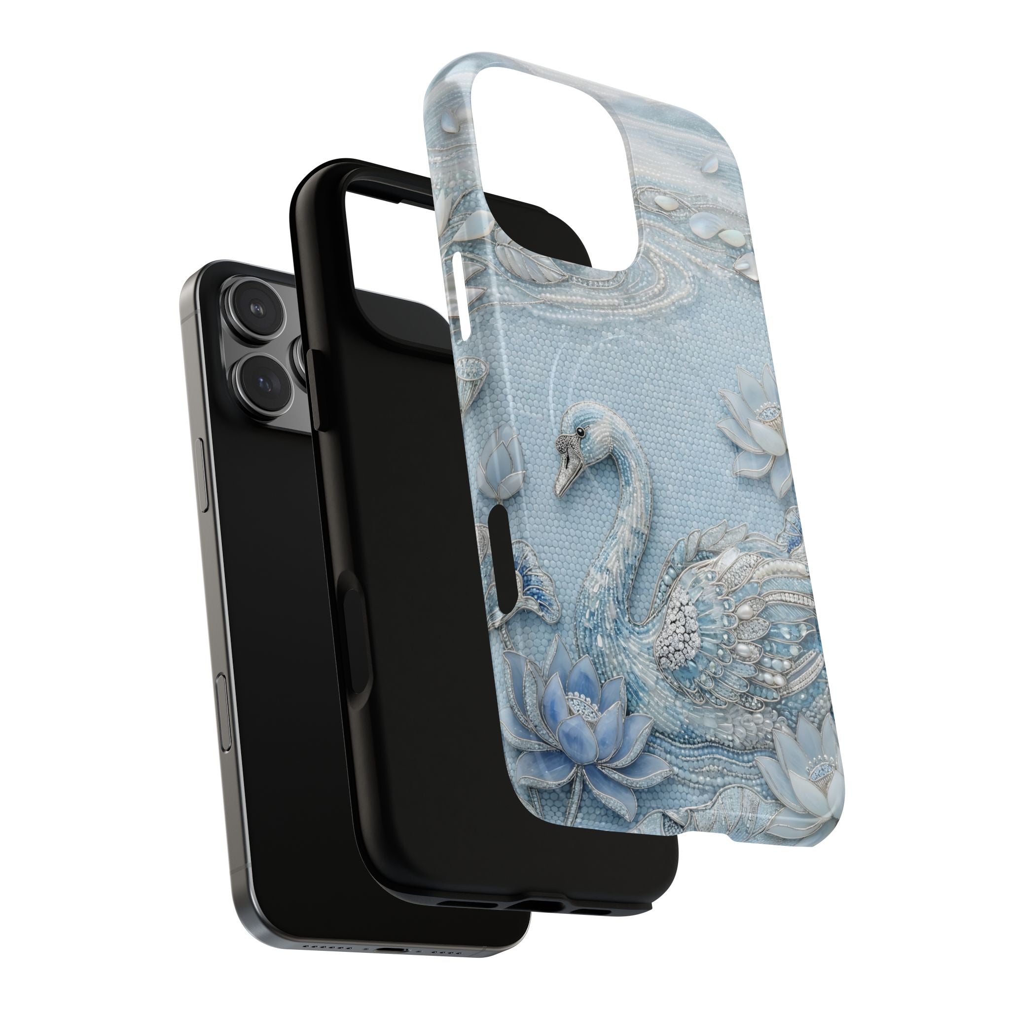 Swan Lake Floral MagSafe iPhone Case | Sparkling Blue Swan Protective Case