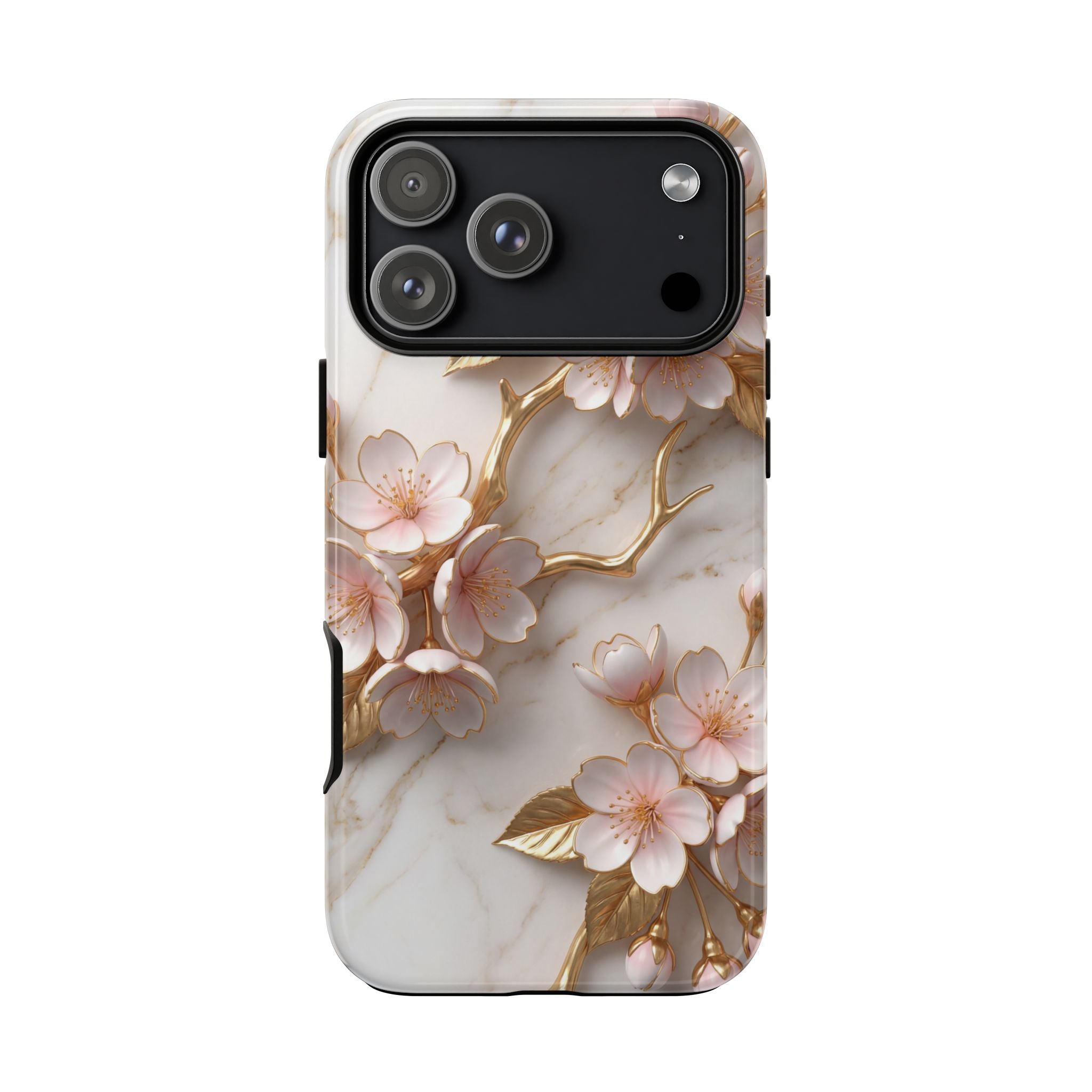 Floral Marble iPhone Case — Sakura Gold Cherry Blossom Tough Case