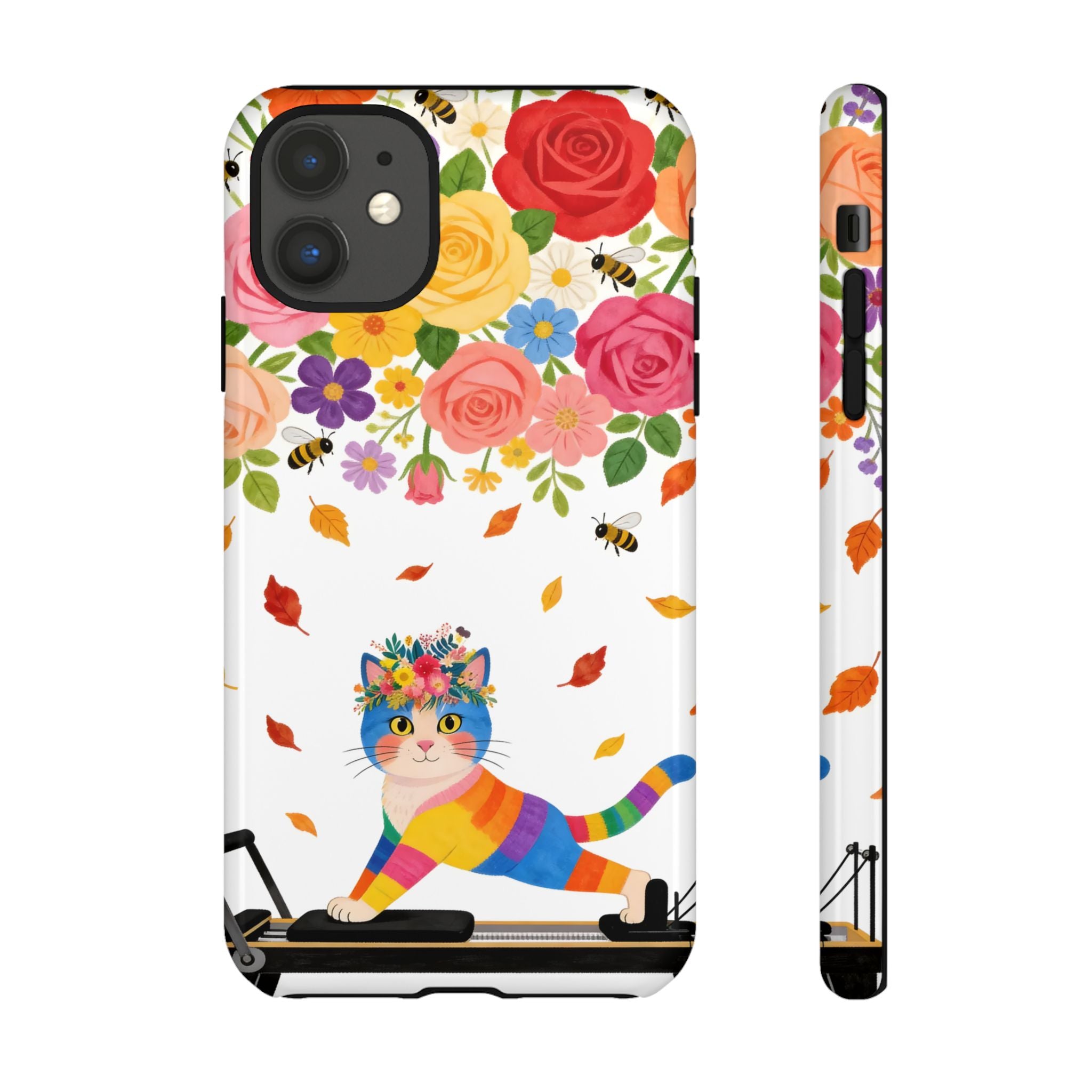 Floral Rainbow Cat Tough iPhone Case — Colorful Pilates Cat Design