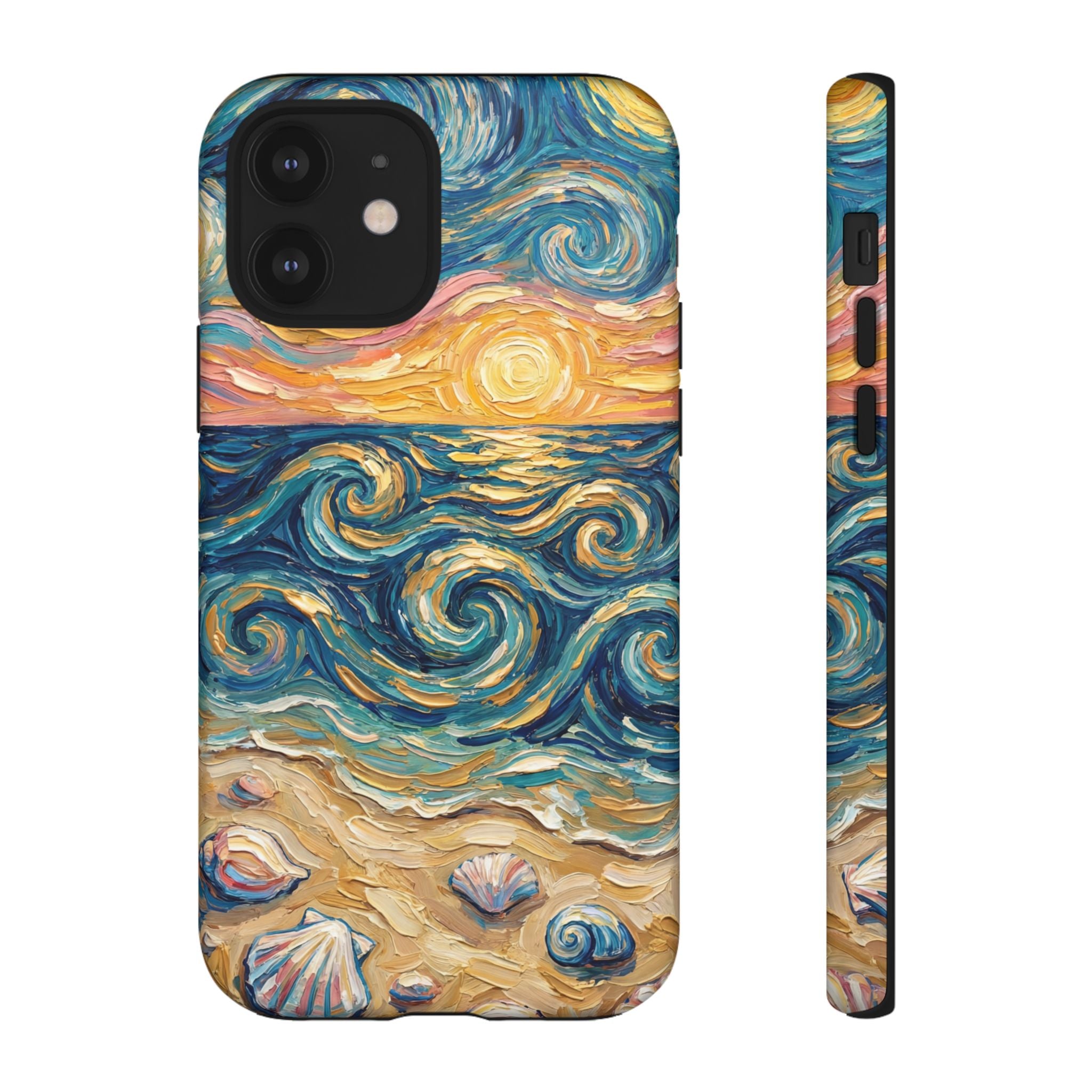 Sea Sunset iPhone Case — Van Gogh‑Style Beach Waves with Shells