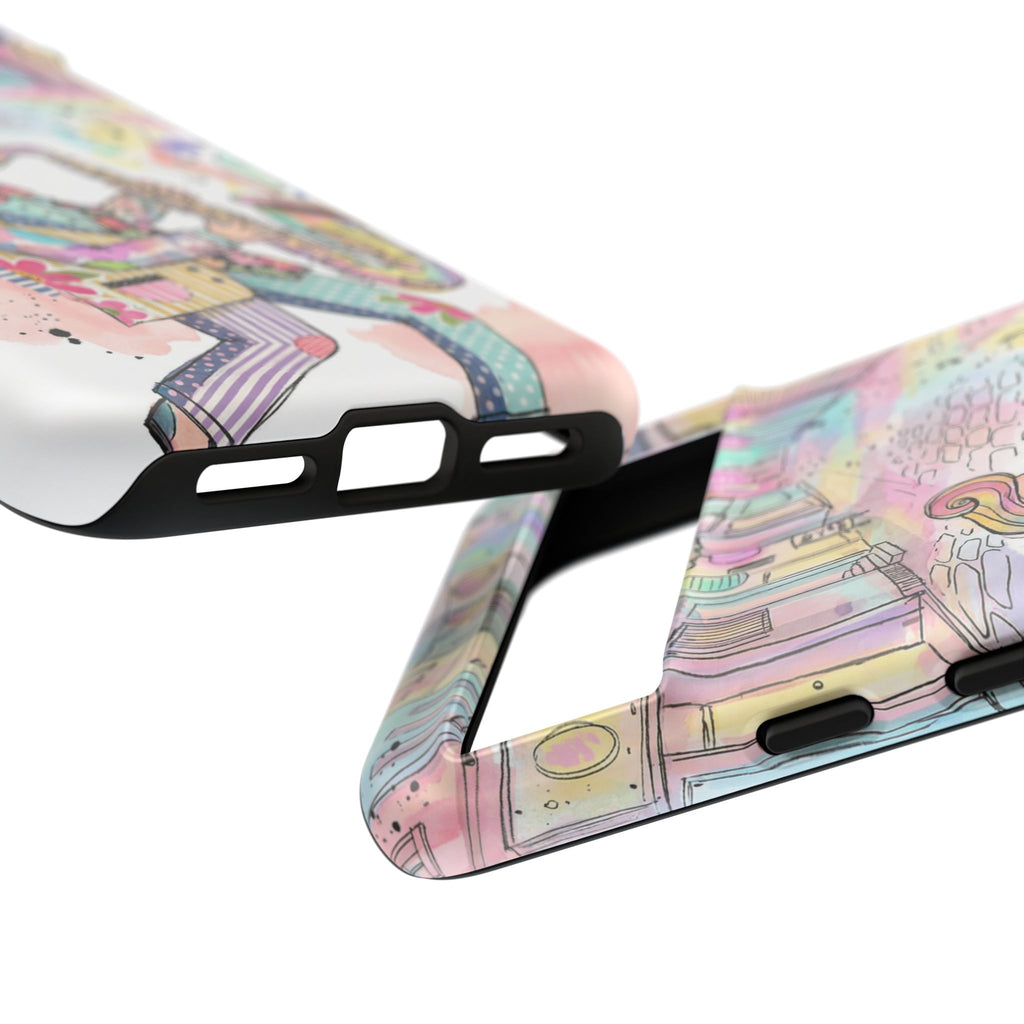 Custodia per telefono Google Pixel "Sax Player Art" | Illustrazione Jazz Stradale Pastello