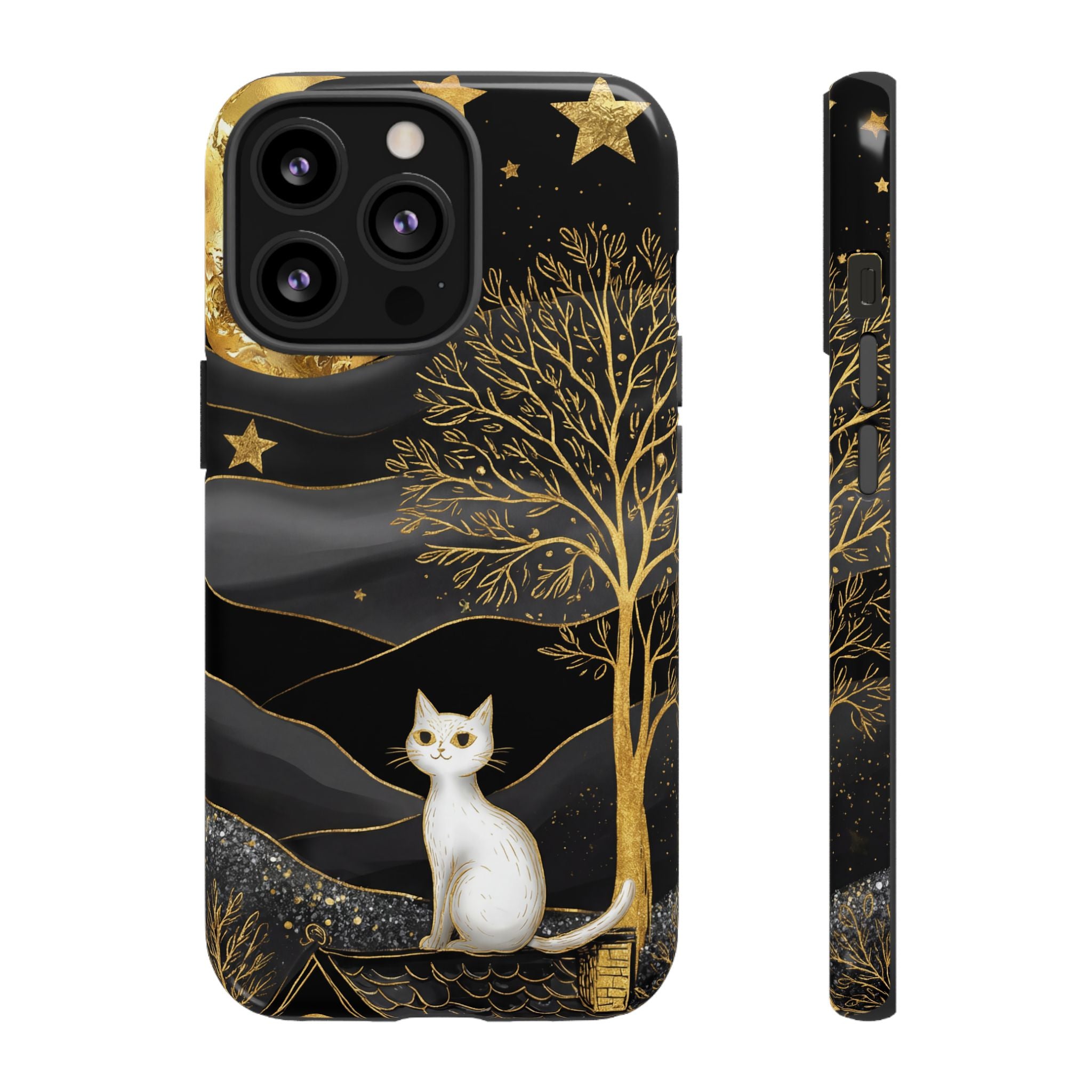 Celestial Cat iPhone Case | Gold Moon & Star iPhone Cover