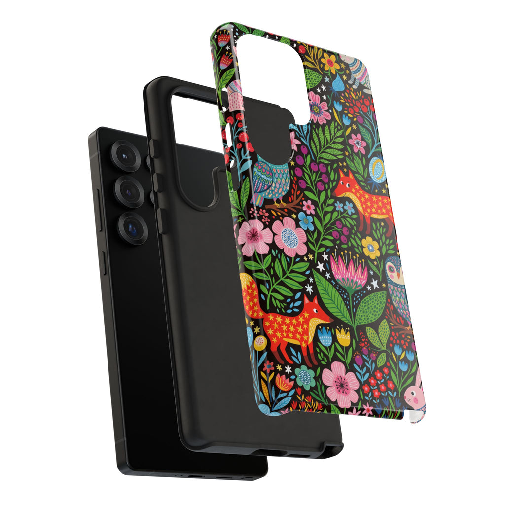 Floral Woodland Samsung Galaxy Phone Case | Colourful Fox & Owl Protective Cover