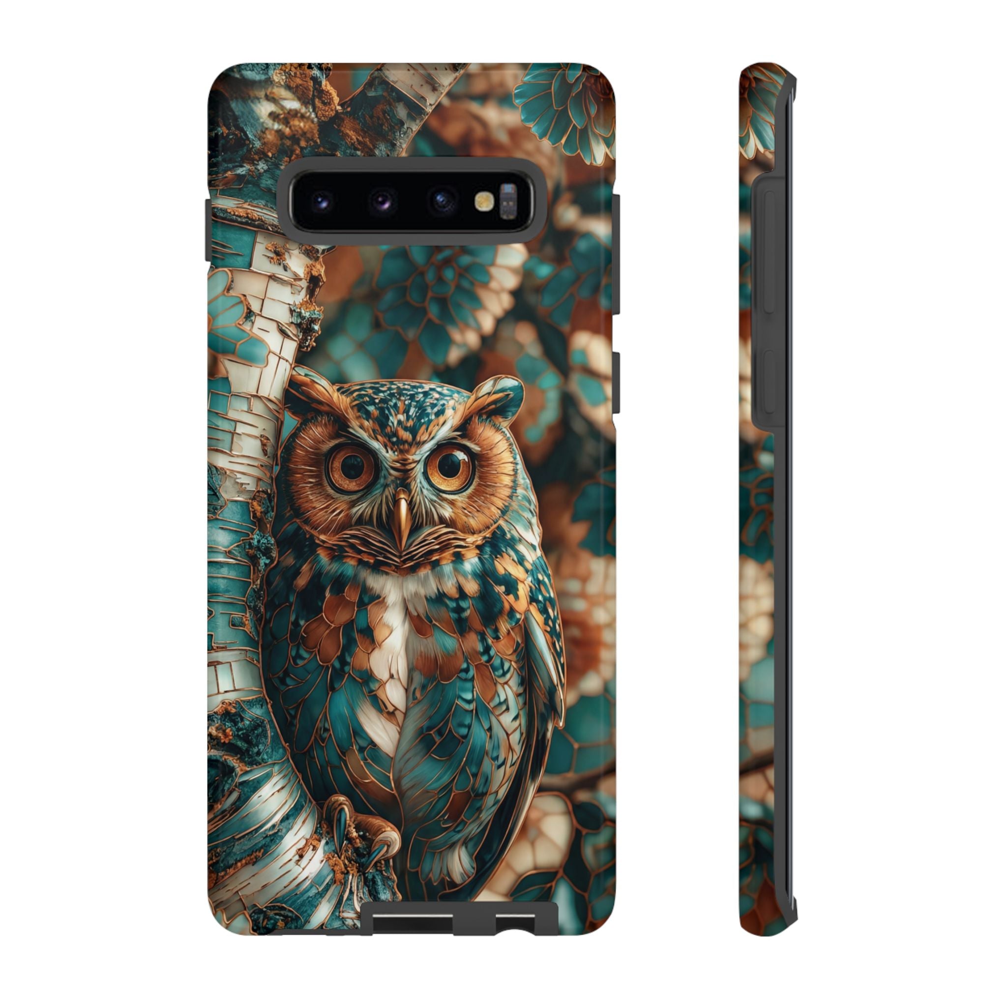 Owl Forest Tough Samsung Galaxy Case | Teal & Brown Rustic Wildlife Protective Cover