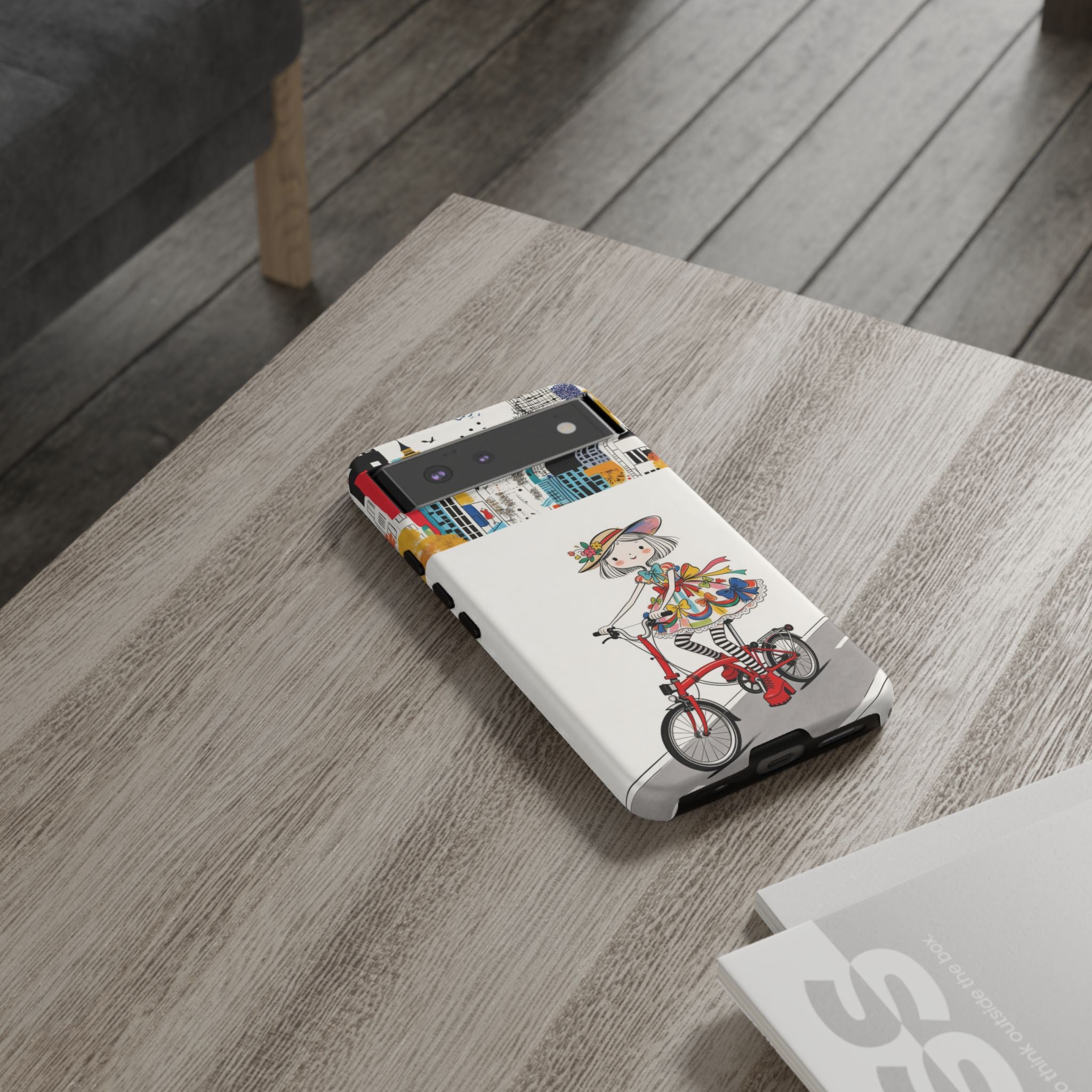 Whimsical Girl on Brompton Bicycle Urban Illustration Google Pixel Phone Case