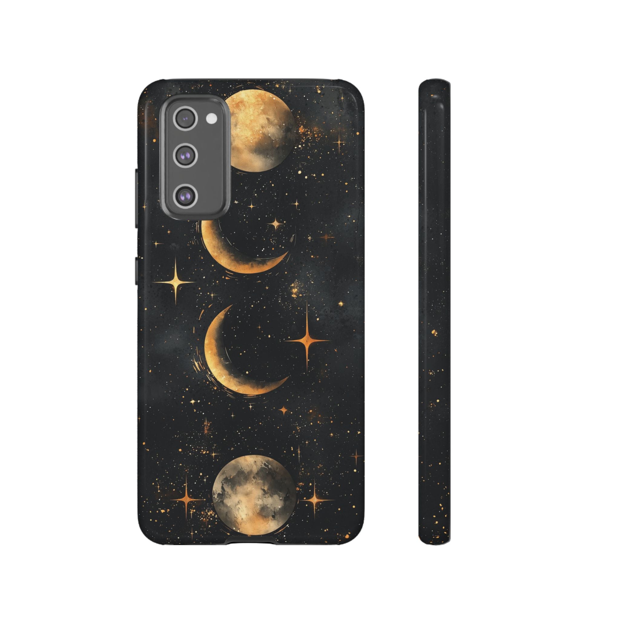 Celestial Moon Phases Tough Samsung Galaxy Case | Gold Crescent & Full Moon Galaxy Design