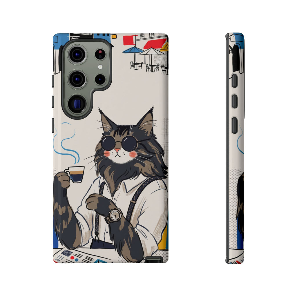 Cat Barista Samsung Galaxy Phone Case | Cool Cat in Sunglasses Coffee Shop Design