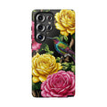 Floral Hummingbird Tough Samsung Galaxy Phone Case | Vibrant Rose & Yellow Garden Protection