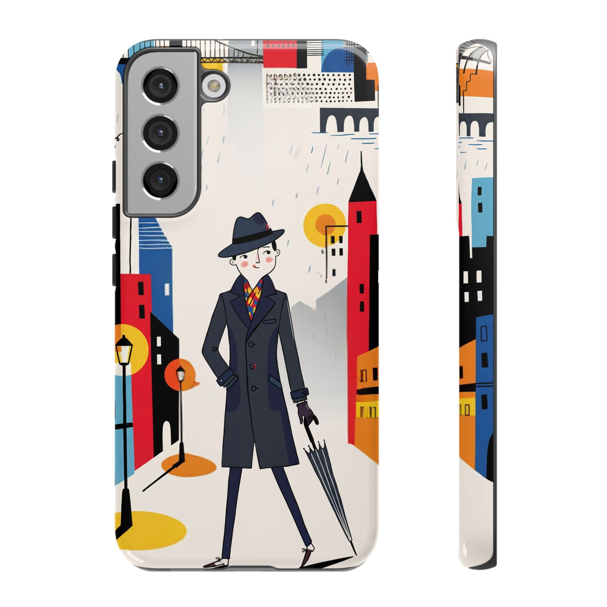Retro Gentleman in Cityscape Illustration Samsung Galaxy Phone Case