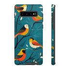 Bird Pattern Tough Samsung Galaxy Phone Case | Colourful Songbirds on Teal Background