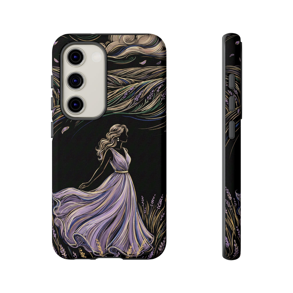 Cover per telefono Samsung Galaxy Lavander Breeze | Elegante protezione floreale con donna danzante