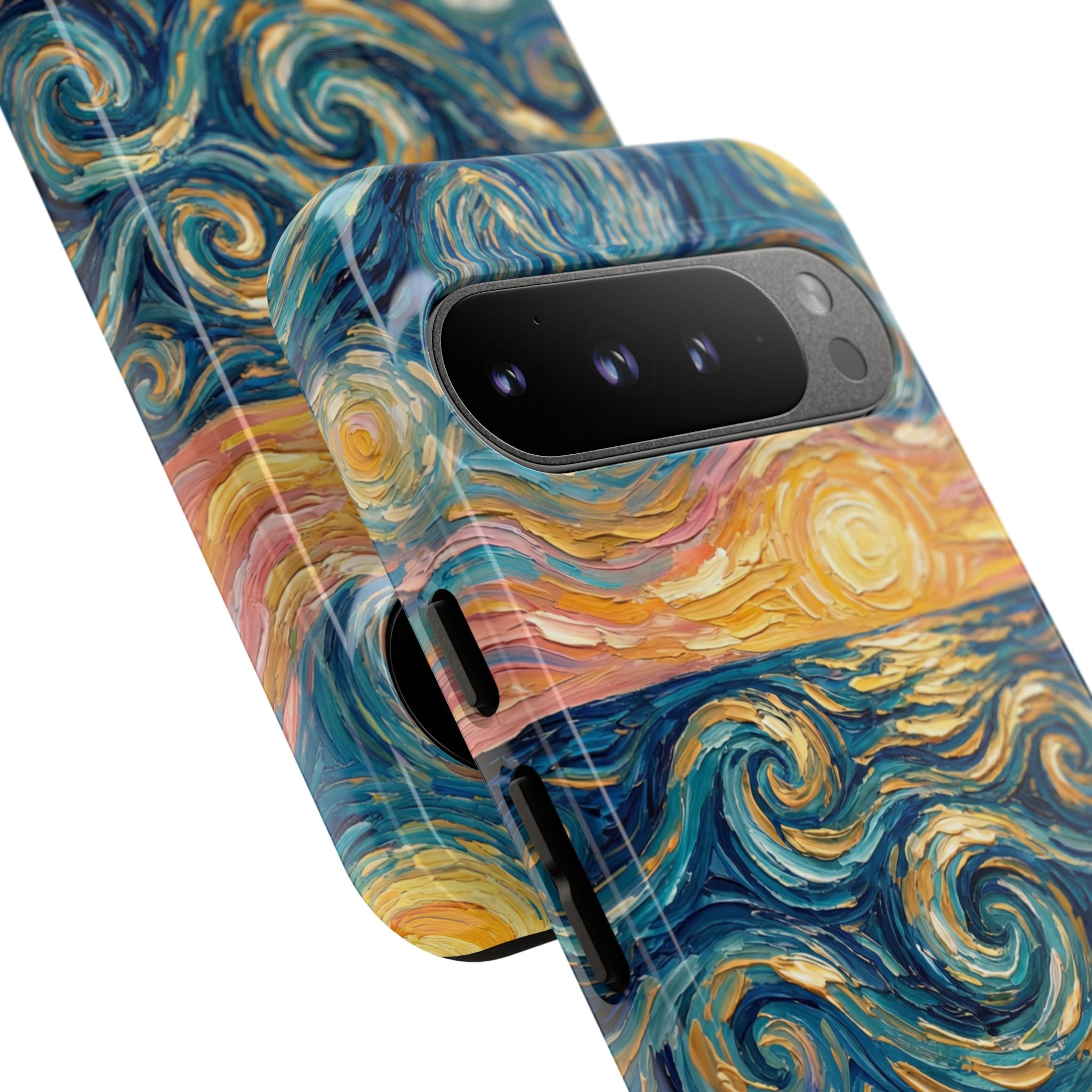 Sea Sunset Google Pixel Case — Van Gogh‑Style Beach Waves with Shells