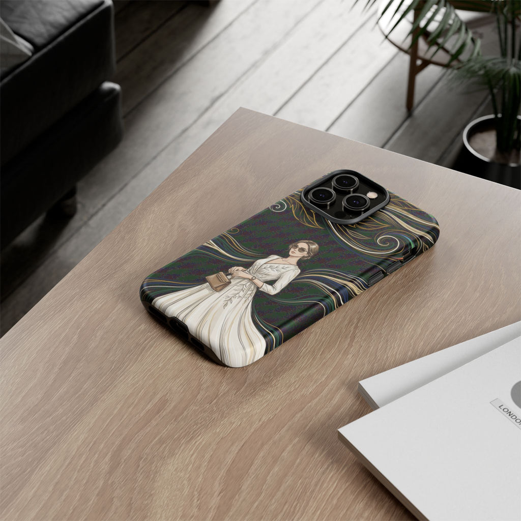 Cover per iPhone con illustrazione di donna elegante | Sposa vintage in abito fluente