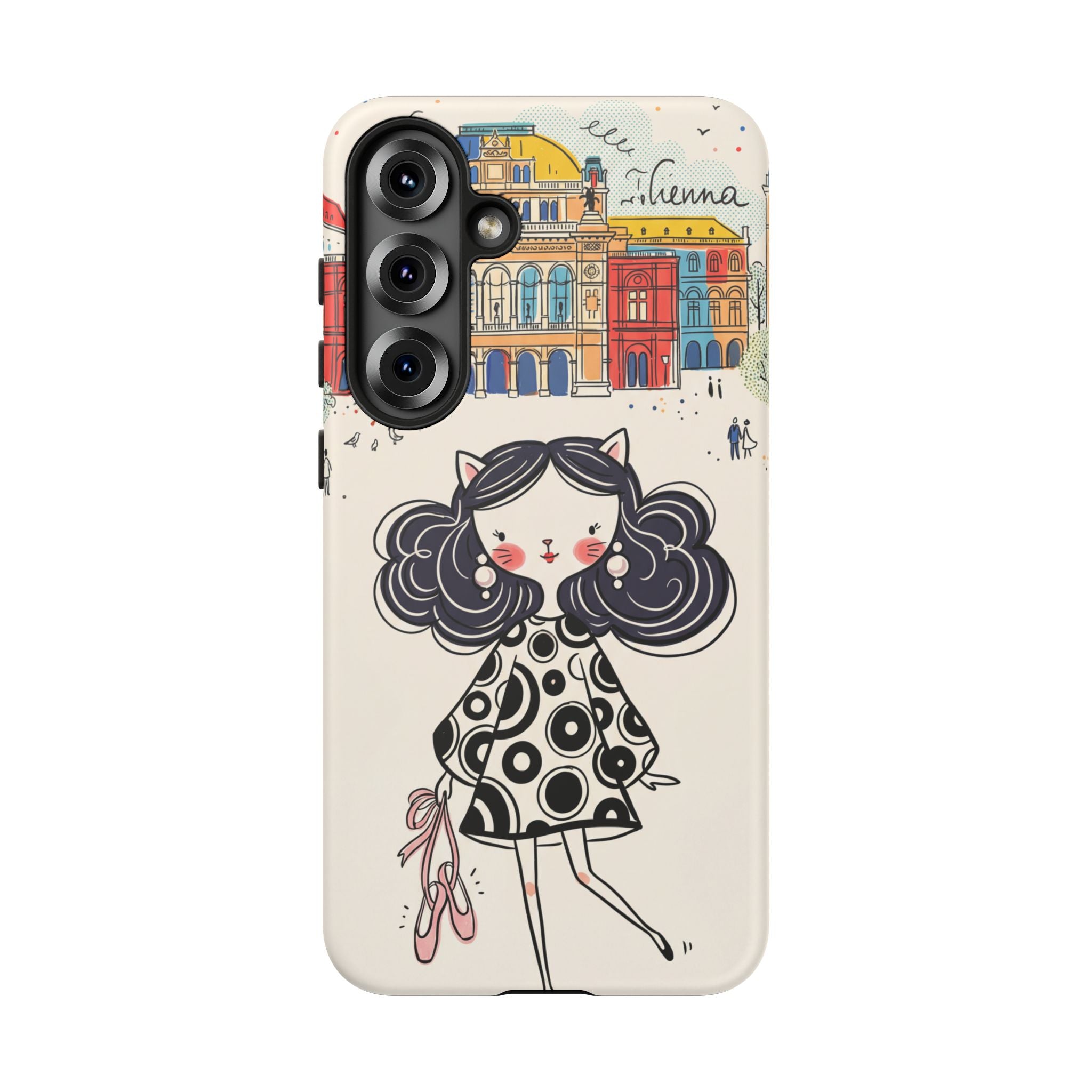 Cute Parisian Cat Girl Samsung galaxy Phone Case | Ballet Slippers Illustration Tough Case