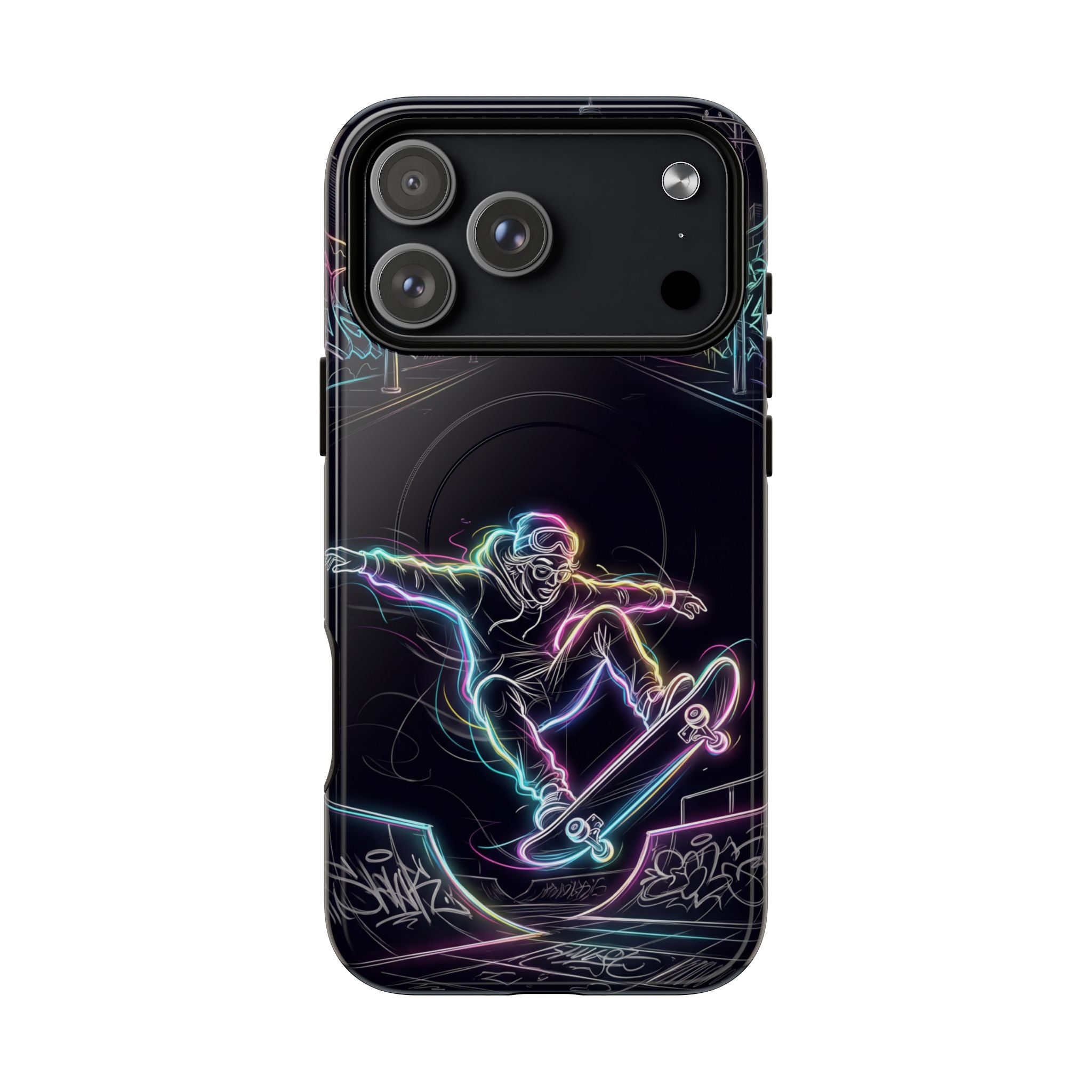 Neon Skateboard MagSafe iPhone Case | Glow Skatepark Protective Cover