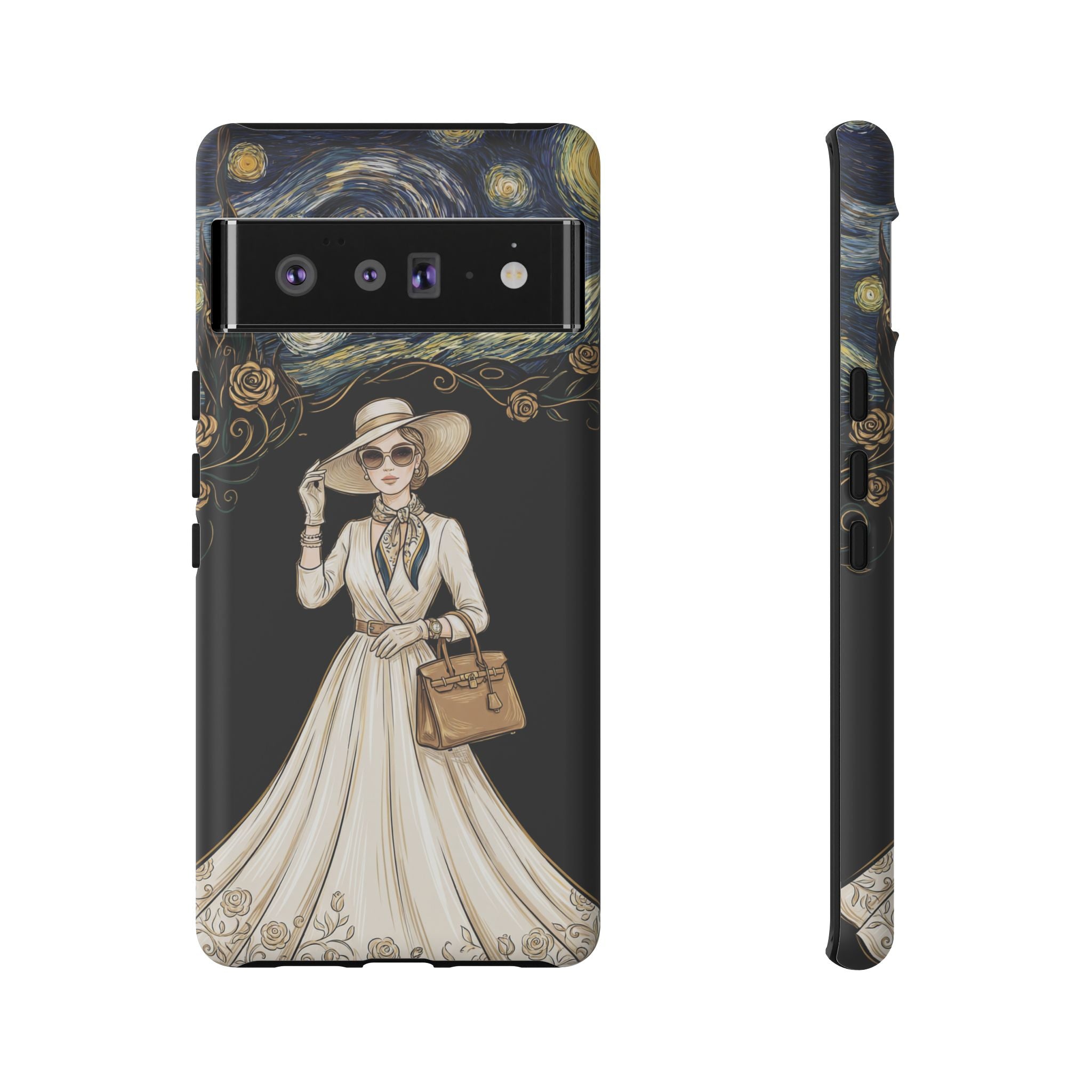 Vintage Starry Night Fashion Google Pixel Phone Case | Elegant Lady in White Dress