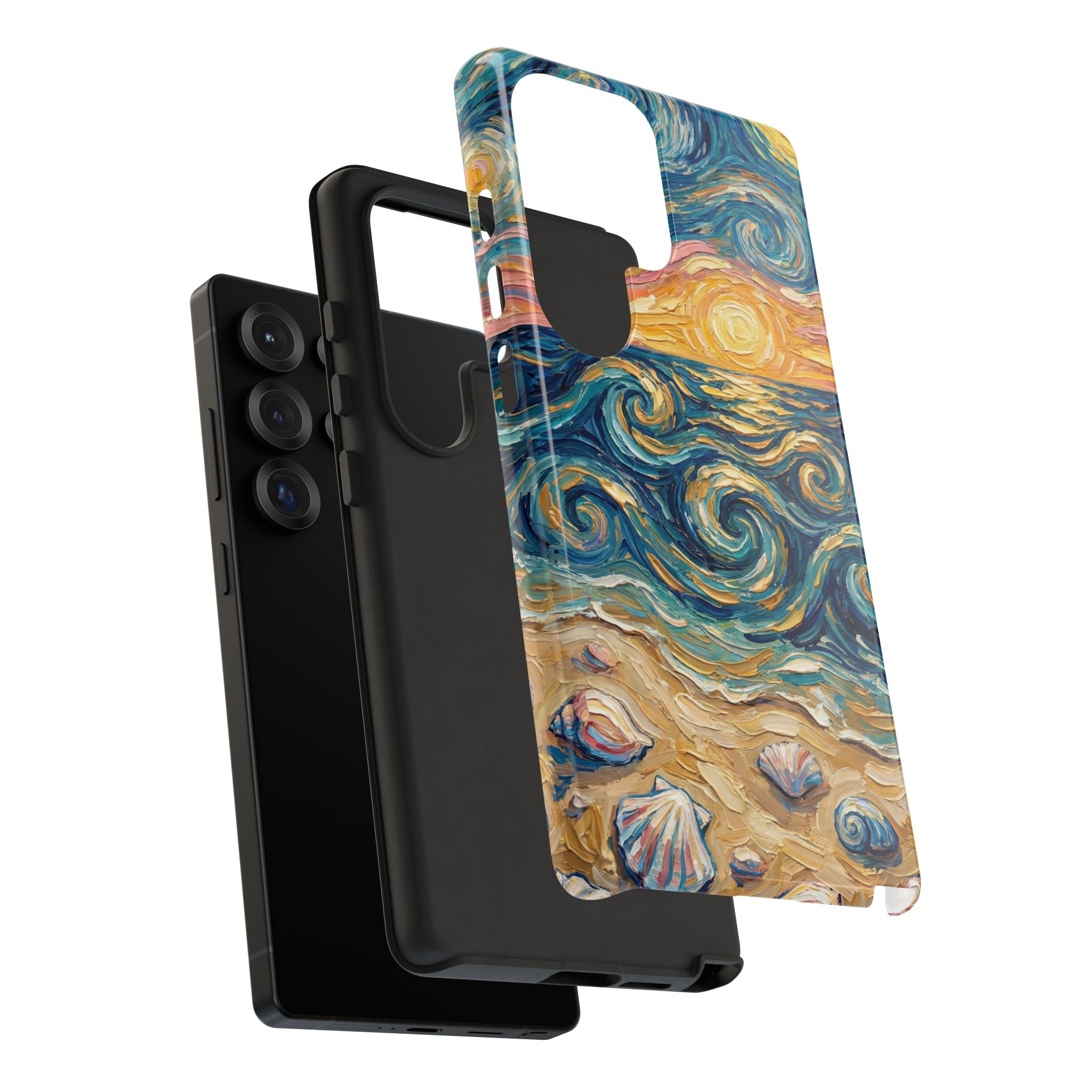Sea Sunset Samsung Galaxy Case — Van Gogh‑Style Beach Waves with Shells