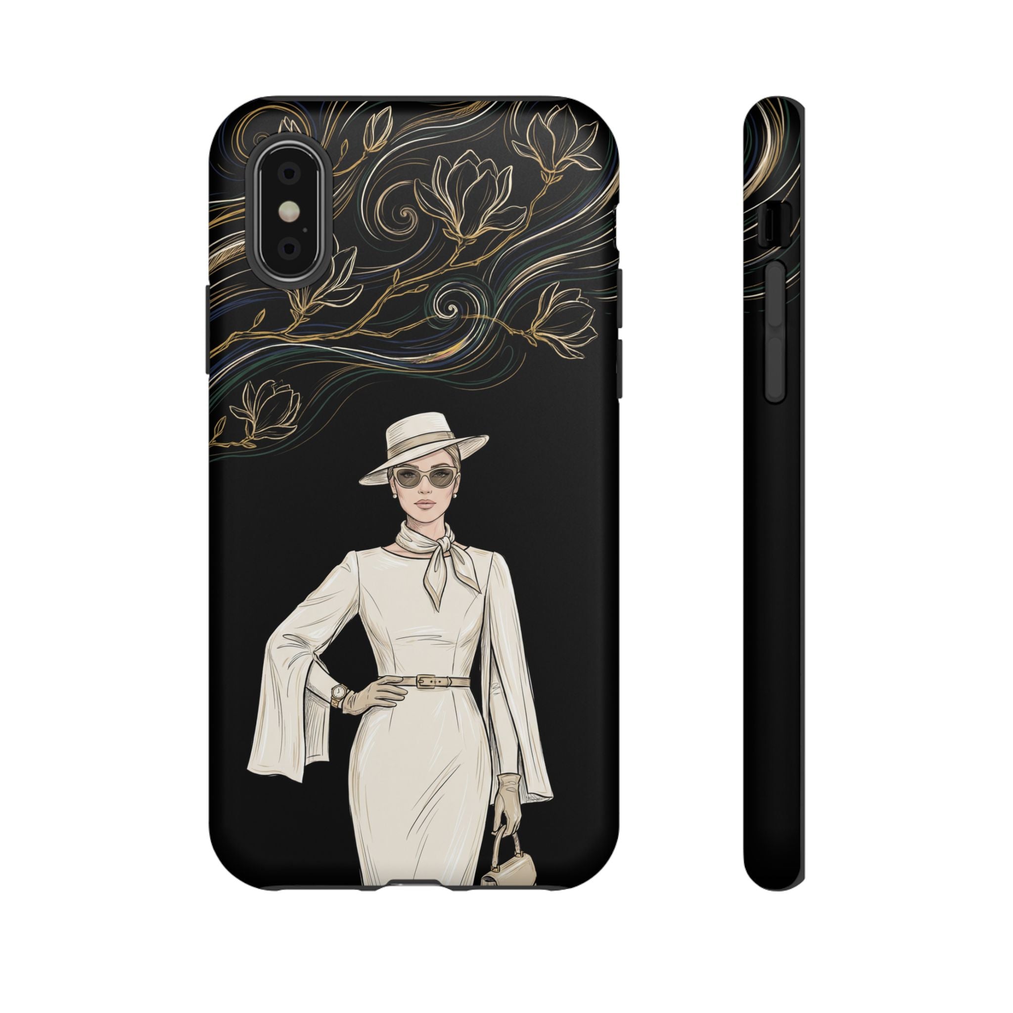 iPhone Case | Elegant Vintage Lady with Gold Floral Swirls