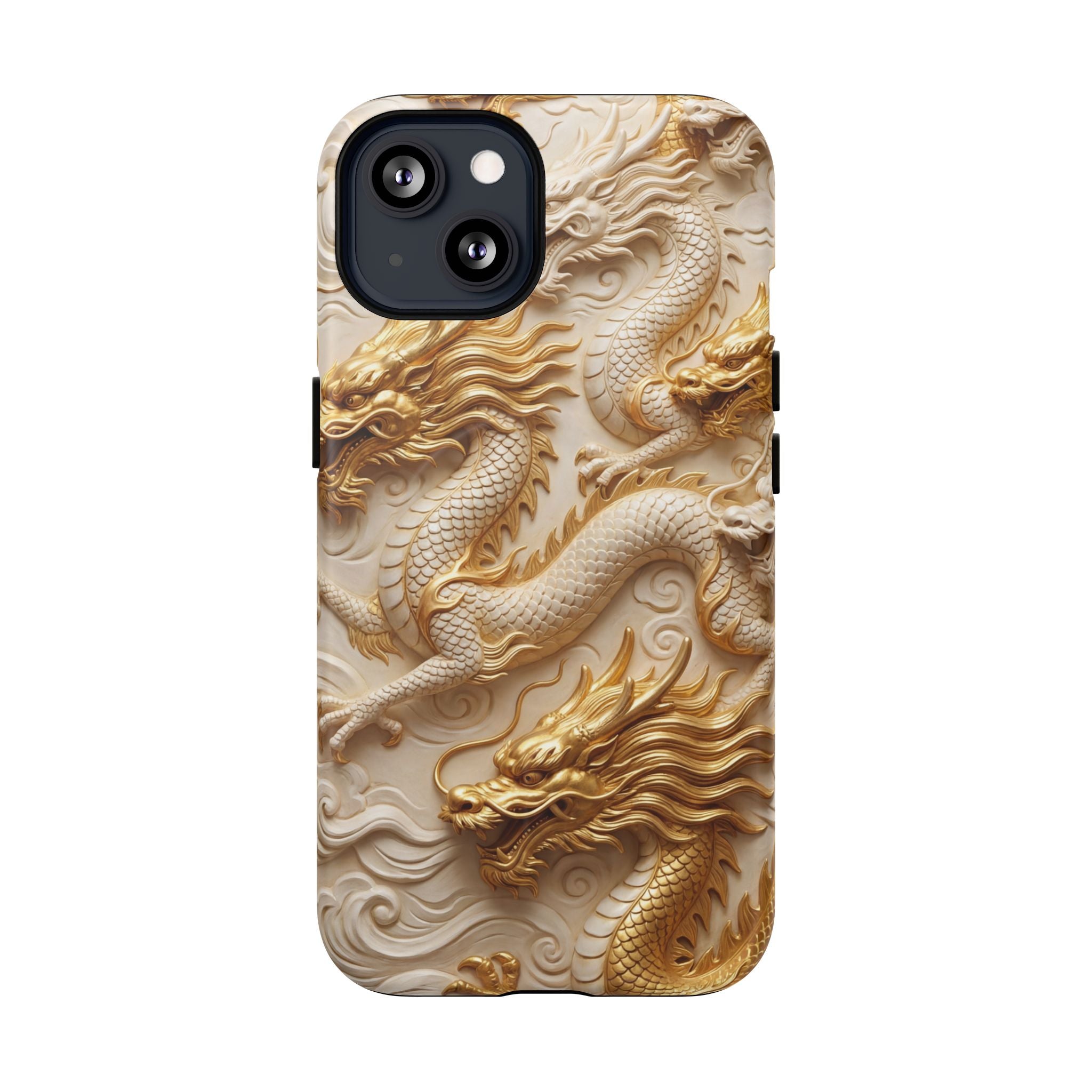 Dragon Relief Tough MagSafe Phone Case — Gold Carved Dragon Design