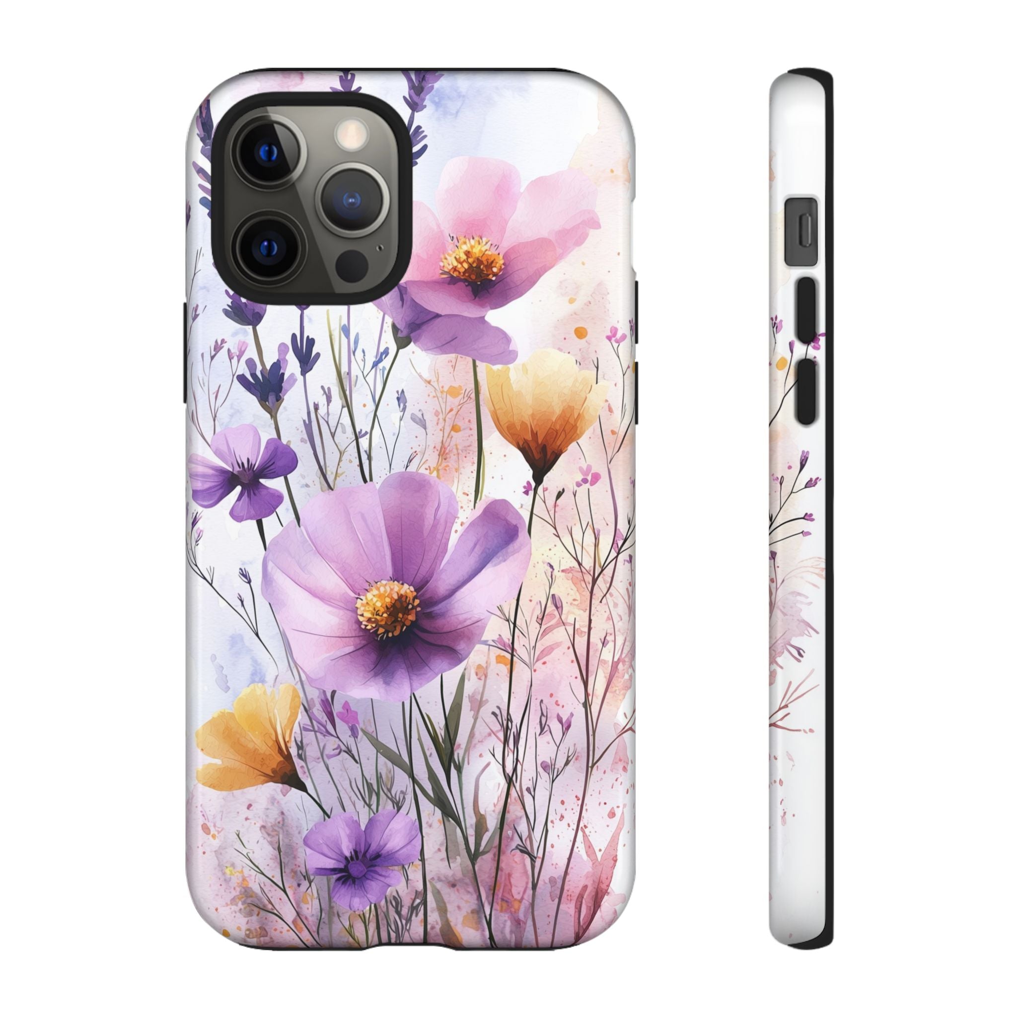 Floral Watercolour Tough iPhone Case | Purple & Yellow Wildflowers