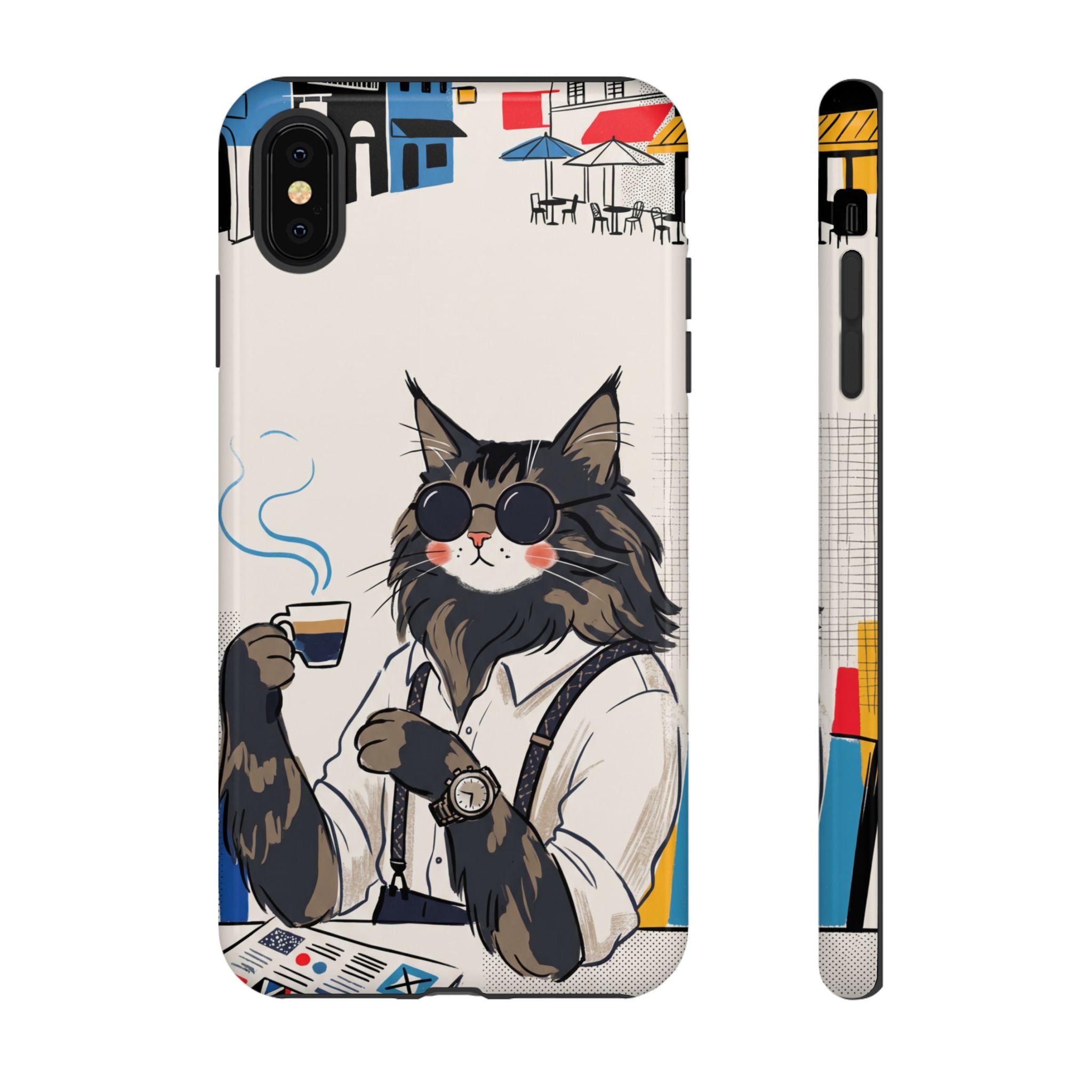 Cat Barista iPhone Case | Cool Cat in Sunglasses Coffee Shop Design