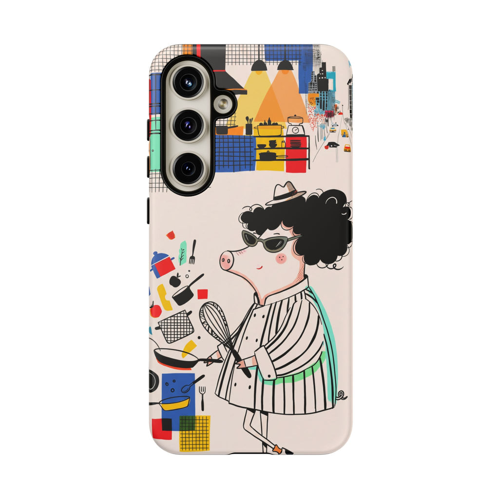 Cute Chef Pig Samsung Galaxy Phone Case | Quirky Cartoon Kitchen Art Tough Case